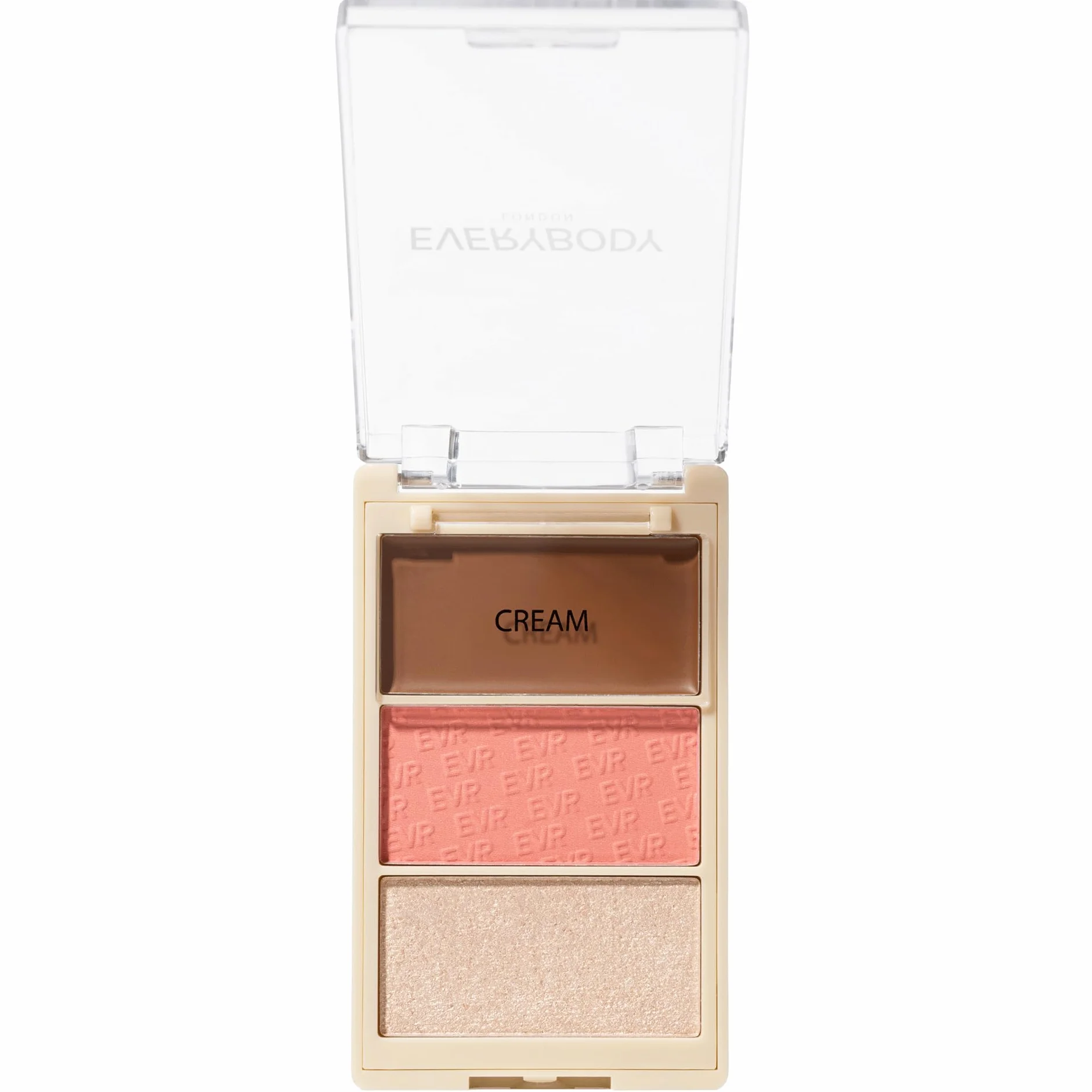 EVERYBODY LONDON Trio Face Glow Me Peach Paleta do konturowania twarzy 3w1 z różem i rozświetlaczem