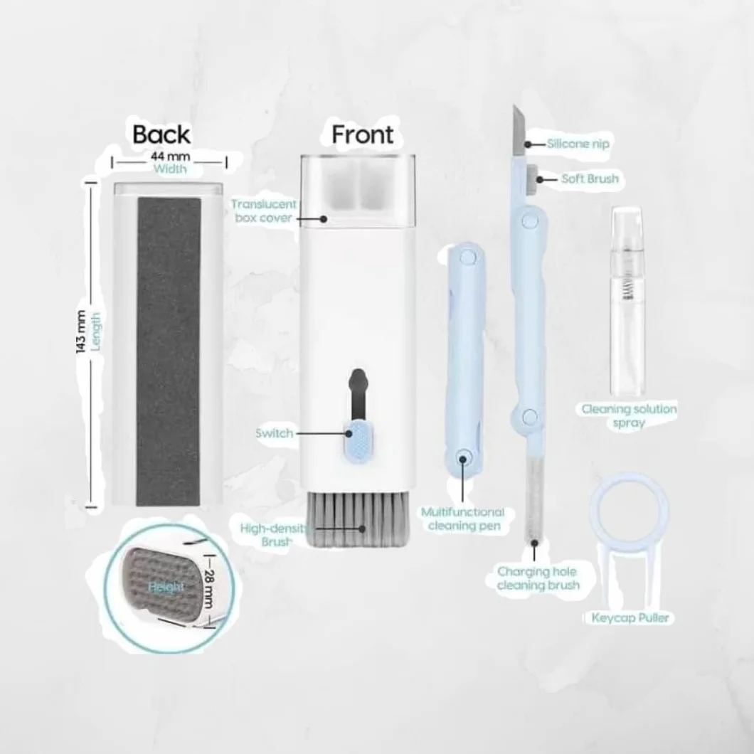 Zestaw do czyszczenia elektroniki 7 w 1 (niebieski) z dużą szczotką do klawiatury, wyświetlaczy, telefonu komórkowego, słuchawek, smartfonów Airpods Earbuds
