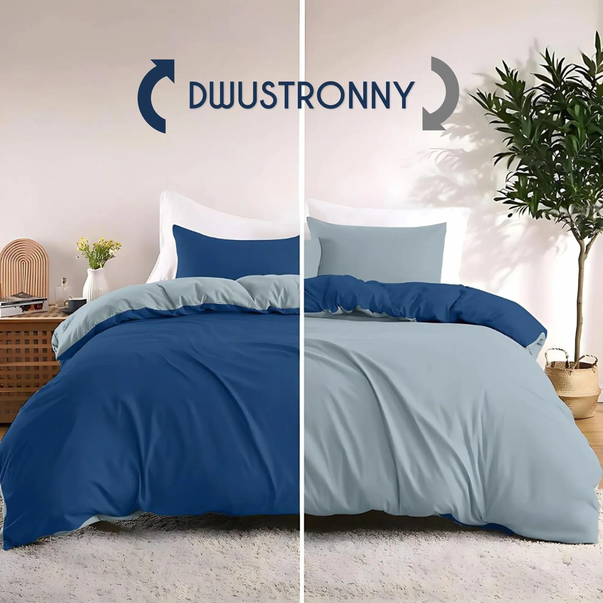 Dreamzie - Poszwa na kołdrę 240x220 cm z 2 poszewkami na poduszki 80x80 cm - Ciemnoniebieski/Niebieskoszary - Zestaw pościeli 240x220 ze 100% mikrofibry - 3 sztuki - Oeko TEX