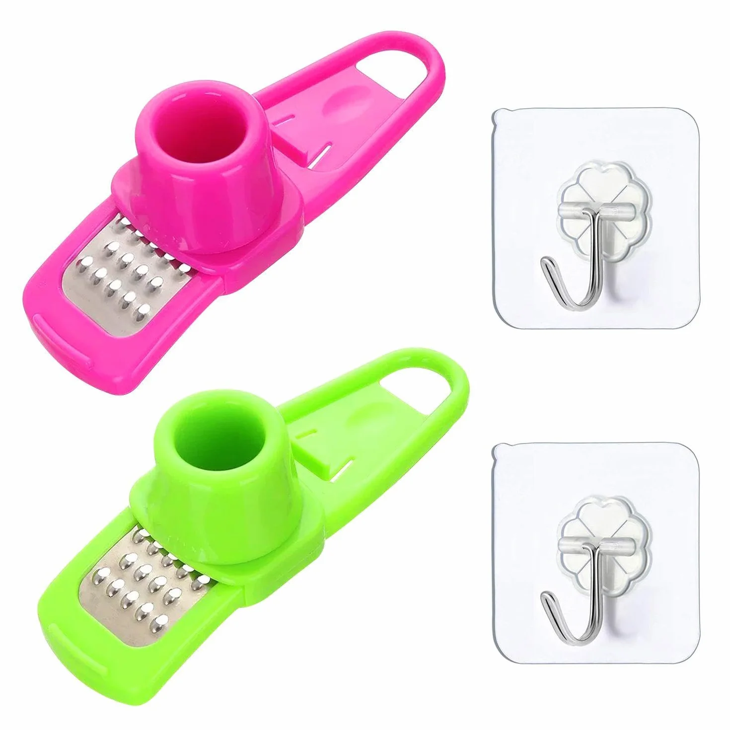 2 tarki do czosnku, 2 przezroczyste haczyki, tarka do czosnku, kreatywna mini tarka, pomocnik kuchenny
