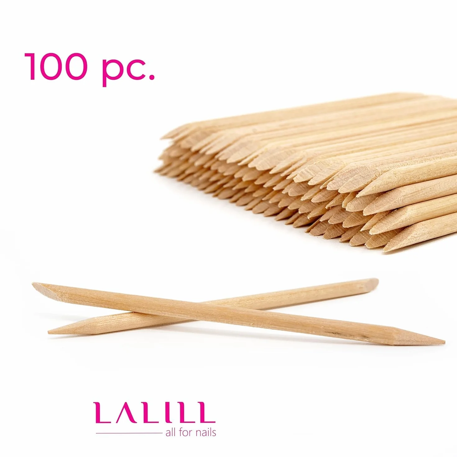 LALILL Drewniane patyczki 100 sztuk - Pędzel do skórek - Pomarańczowe drewniane patyczki do manicure, pedicure - patyczki do manicure do pielęgnacji skórek do tatuażu, brwi, piękna, makijaż, paznokcie