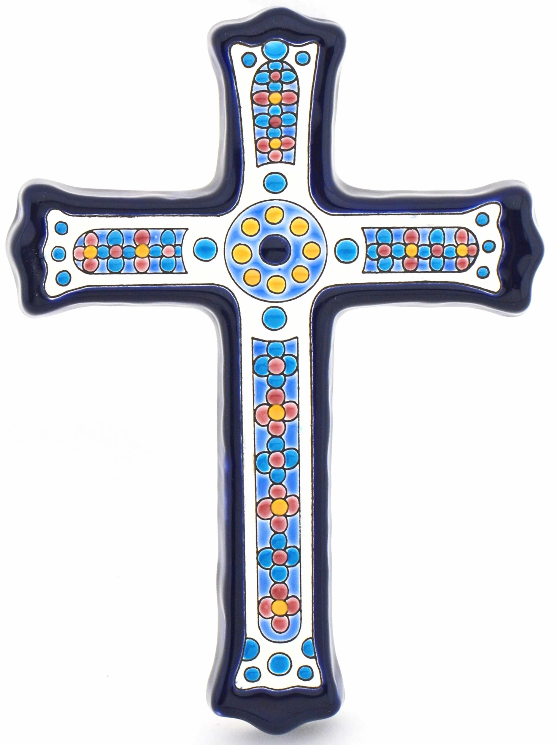 Ceramiczny krzyż dekoracyjny ART ESCUDELLERS CROSS MODEL 06 ręcznie malowany cuerda seca niebieski 15,5 x 21 cm