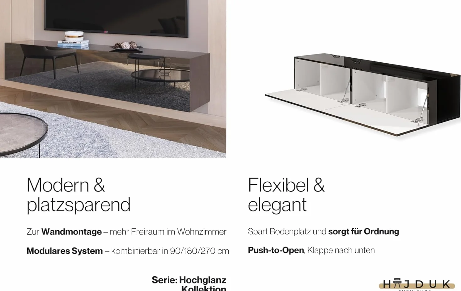 Szafka RTV Czarna Wysoki Połysk 180x40x35 cm Push-to-Open-System