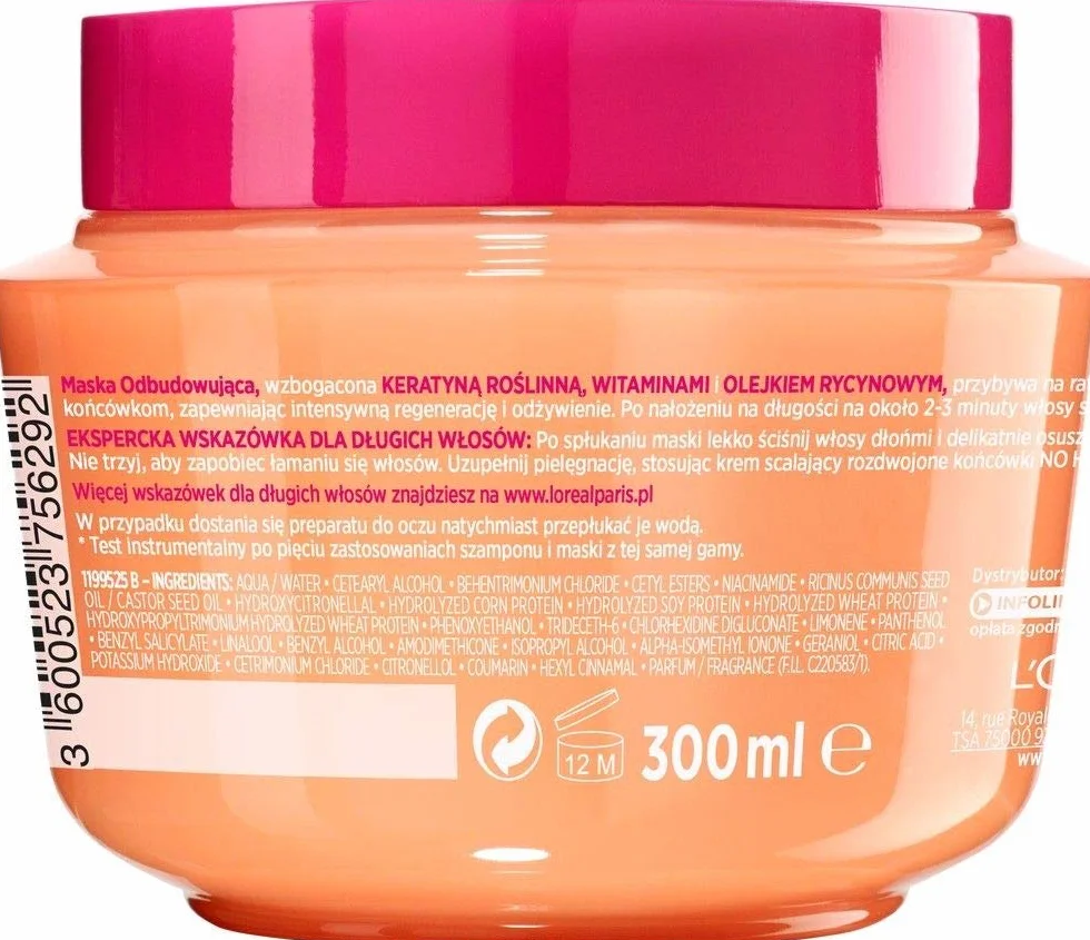 L'Oréal Paris Elseve Dream Long maska odbudowująca do włosów długich i zniszczonych, intensywne odżywia i regeneruje, 300 ml