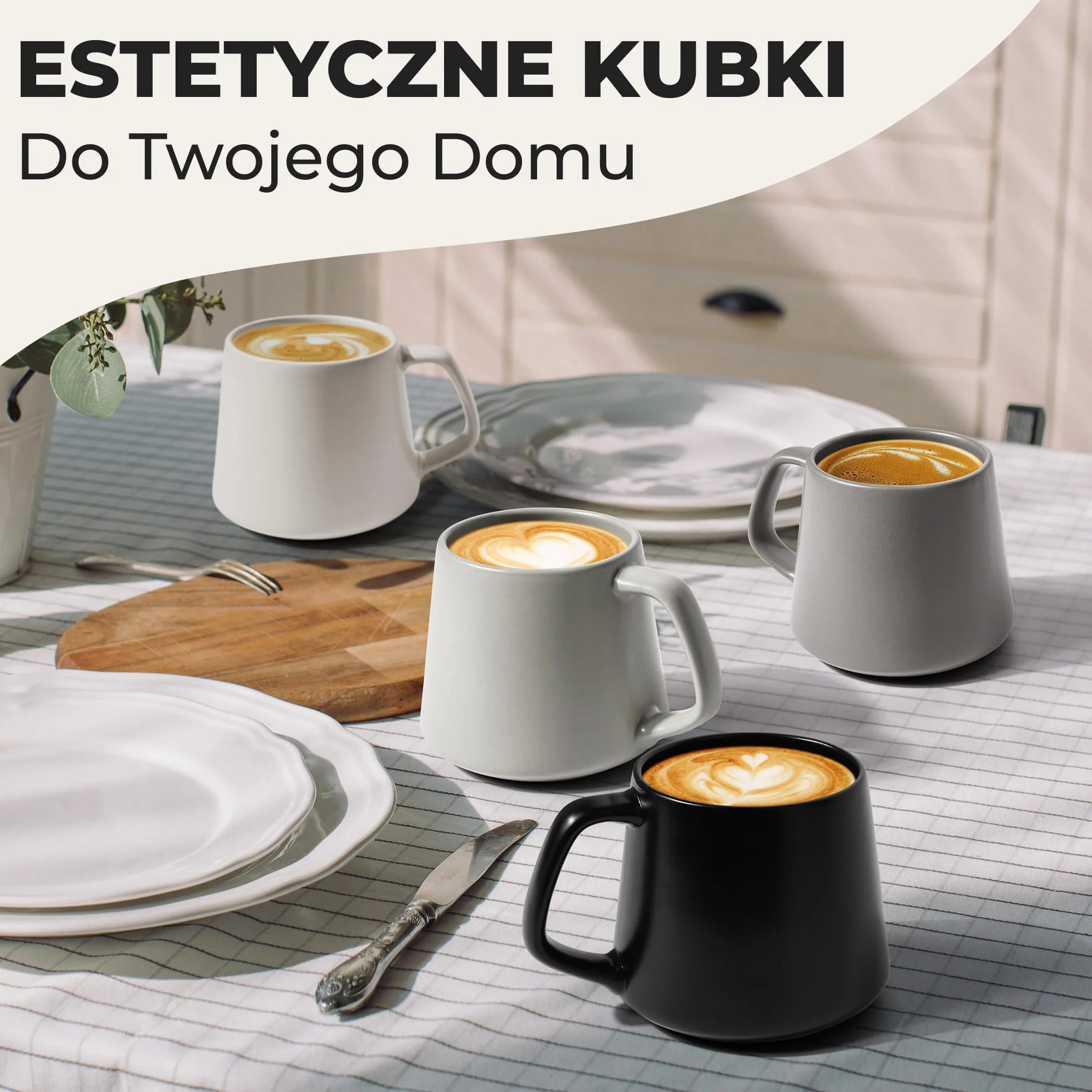Zestaw Filiżanek do Kawy 4 szt. Ceramiczne 420 ml do Cappuccino Herbaty Espresso Odporny na Mikrofalówki