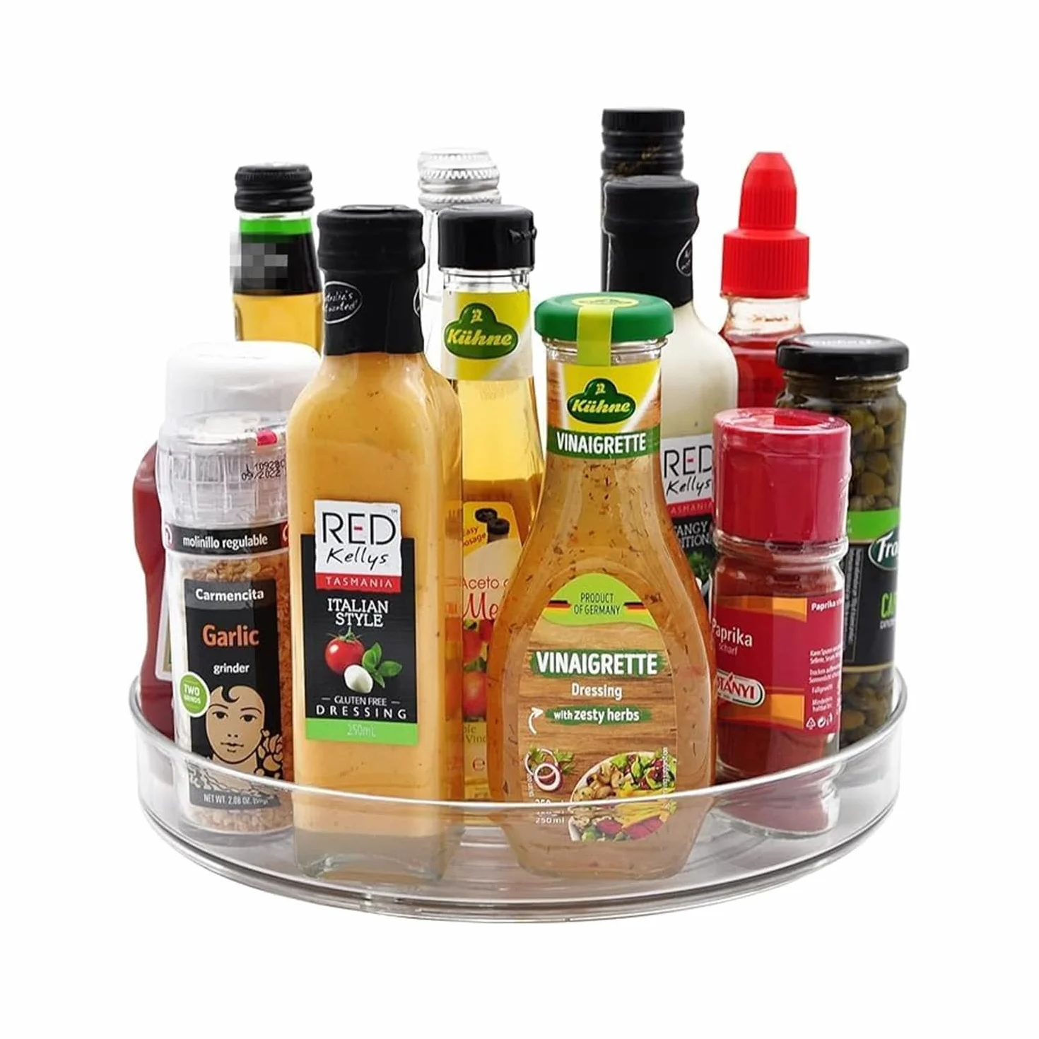 Obrotowy organizer do lodówki Drehteller Lazy Susan 23,5cm 360° okrągły uchwyt na przyprawy przezroczysty