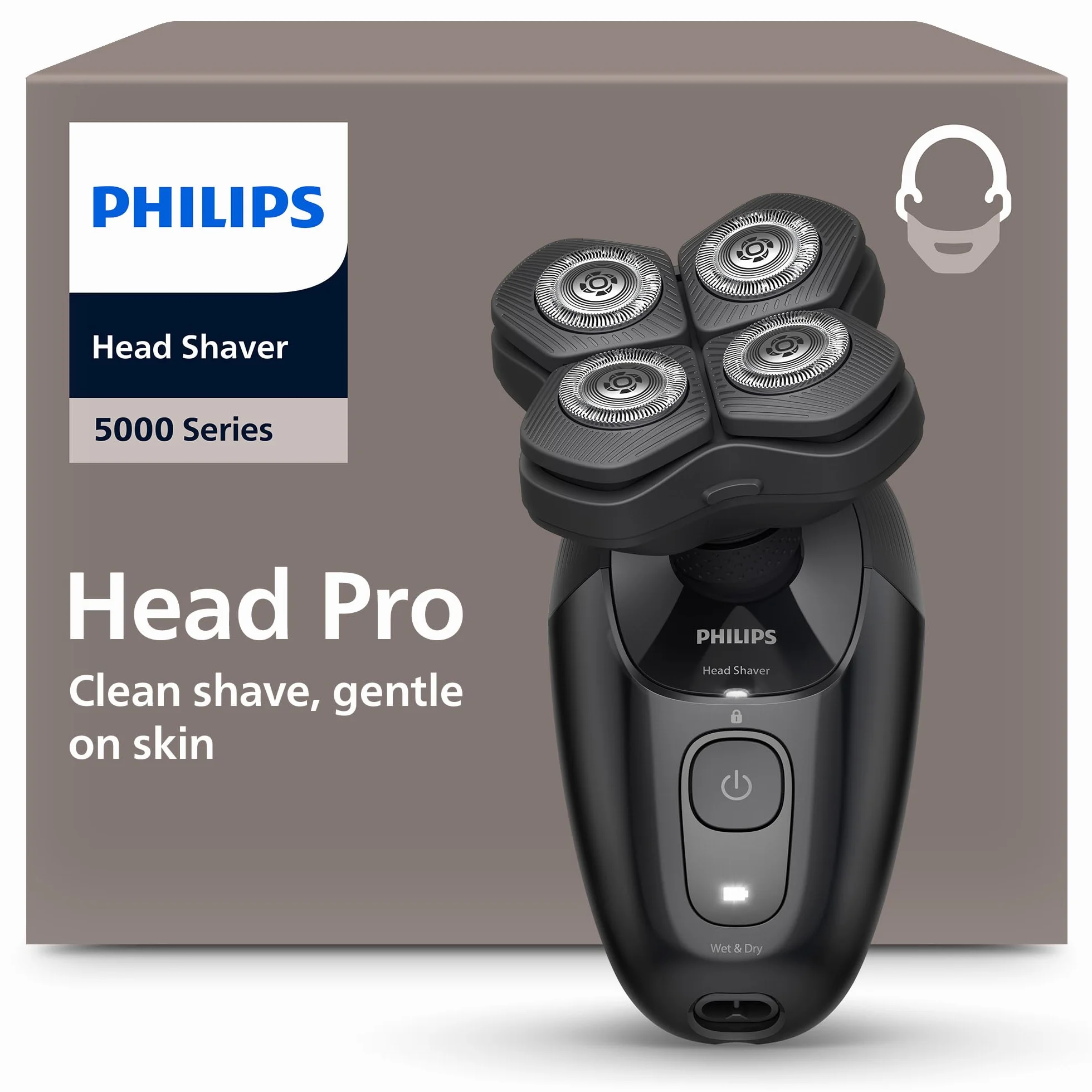 Philips Head Shaver Pro serii 5000 – golarka do głowy, głowica 360° Flexing Head i ostrza ComfortCut zapewniają dokładne golenie i są delikatne dla skóry, model HS5980/15