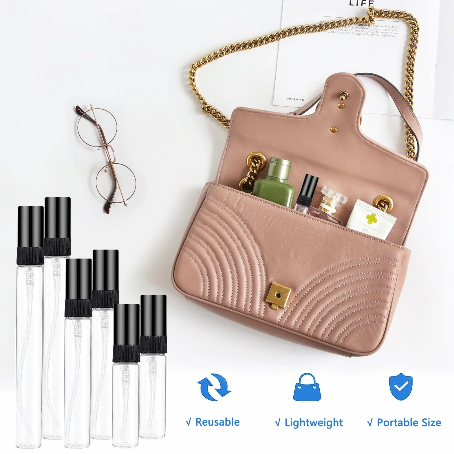 Szklany atomizer do perfum 3 ml 5 ml 10 ml, butelka na próbki, mini z rozpylaczem, przezroczysta, pusta