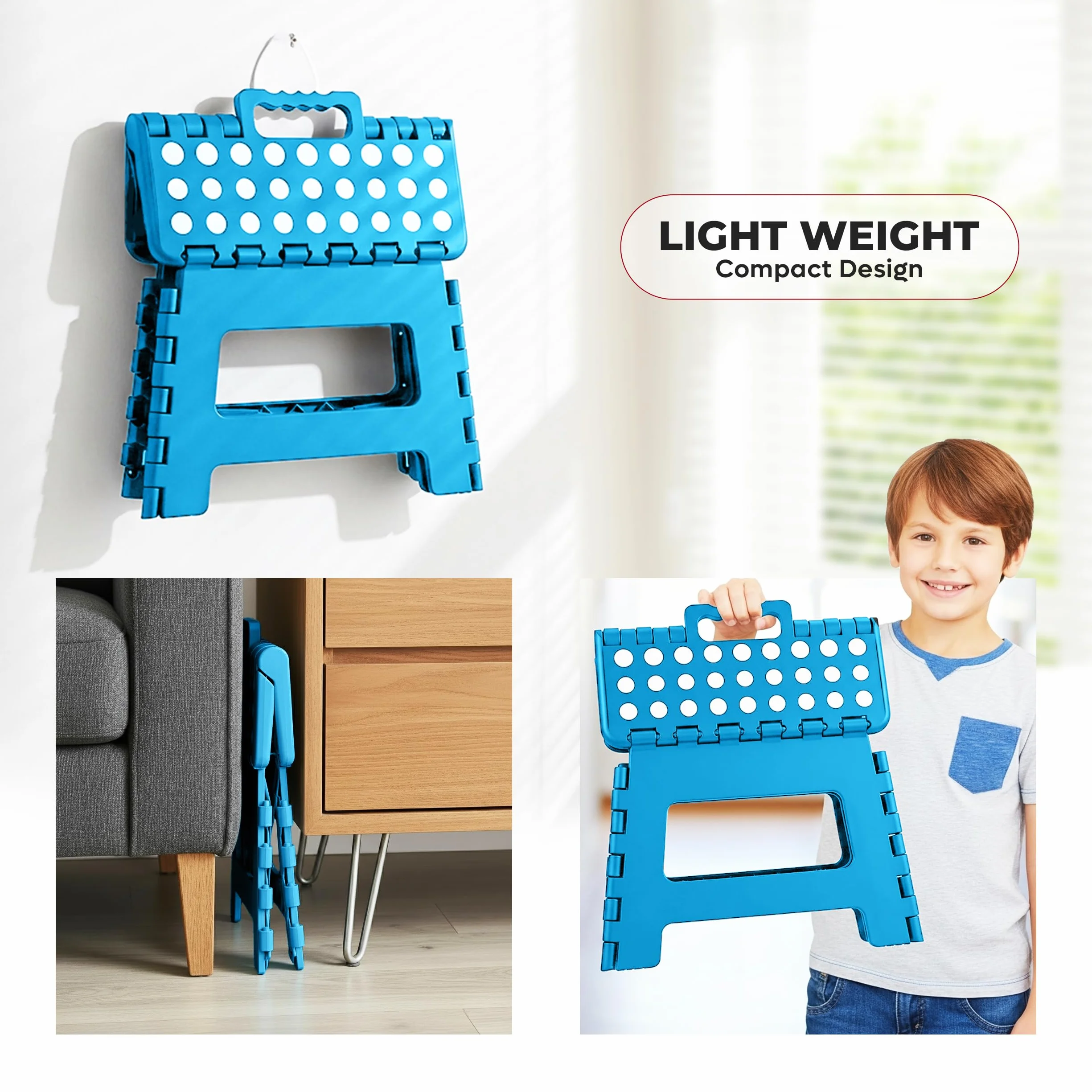 Utopia Home Składany stołek 23 cm, antypoślizgowy blat, nośność 136 kg, niebieski