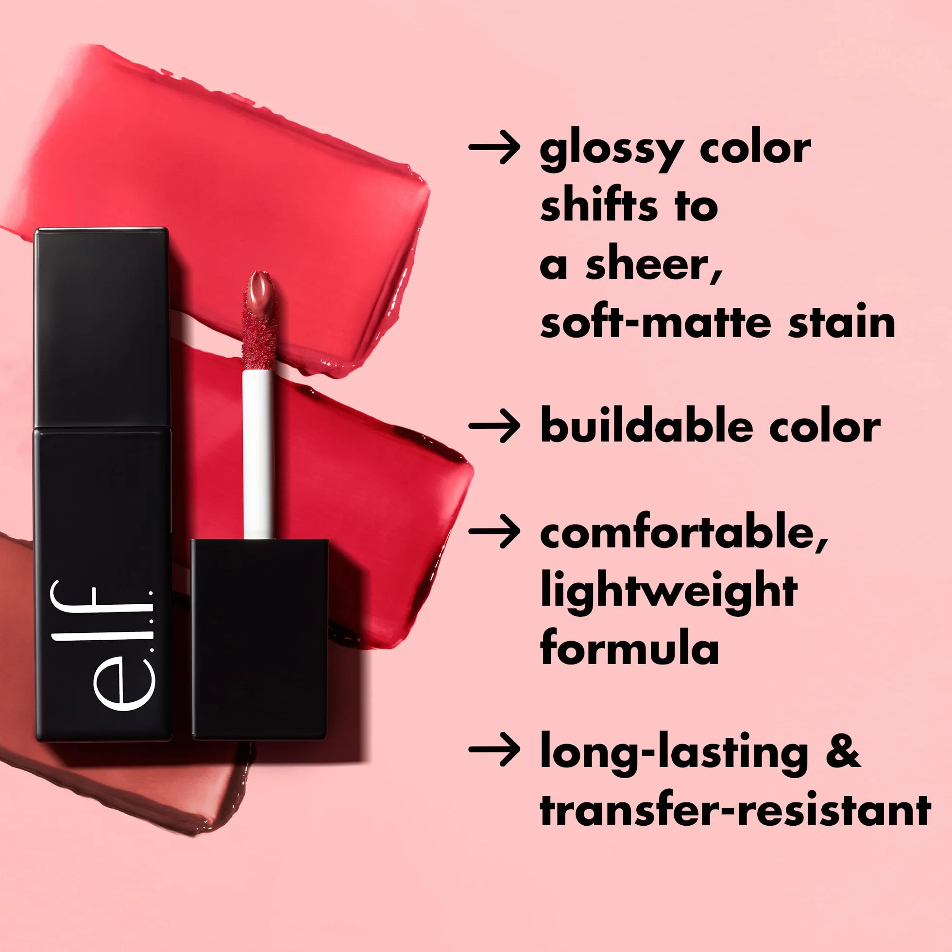 e.l.f. Glossy Lip Stain, długotrwały lekki odcień do ust dla odrobiny koloru sheer i delikatnego połysku, wegański, nietestowany na zwierzętach, Fuchsia Fantasy