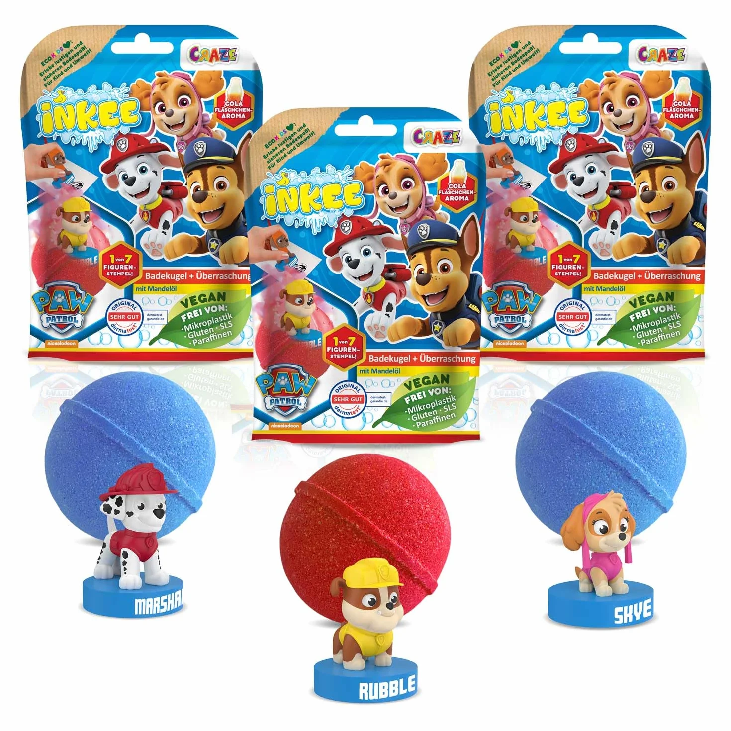 INKEE Surprise Paw Patrol – Zestaw 3 Bomb do Kąpieli dla Dzieci z Niespodzianką, Kule do Kąpieli ze Stempelkami Psi Patrol – Dodatek do Kąpieli dla Dzieci