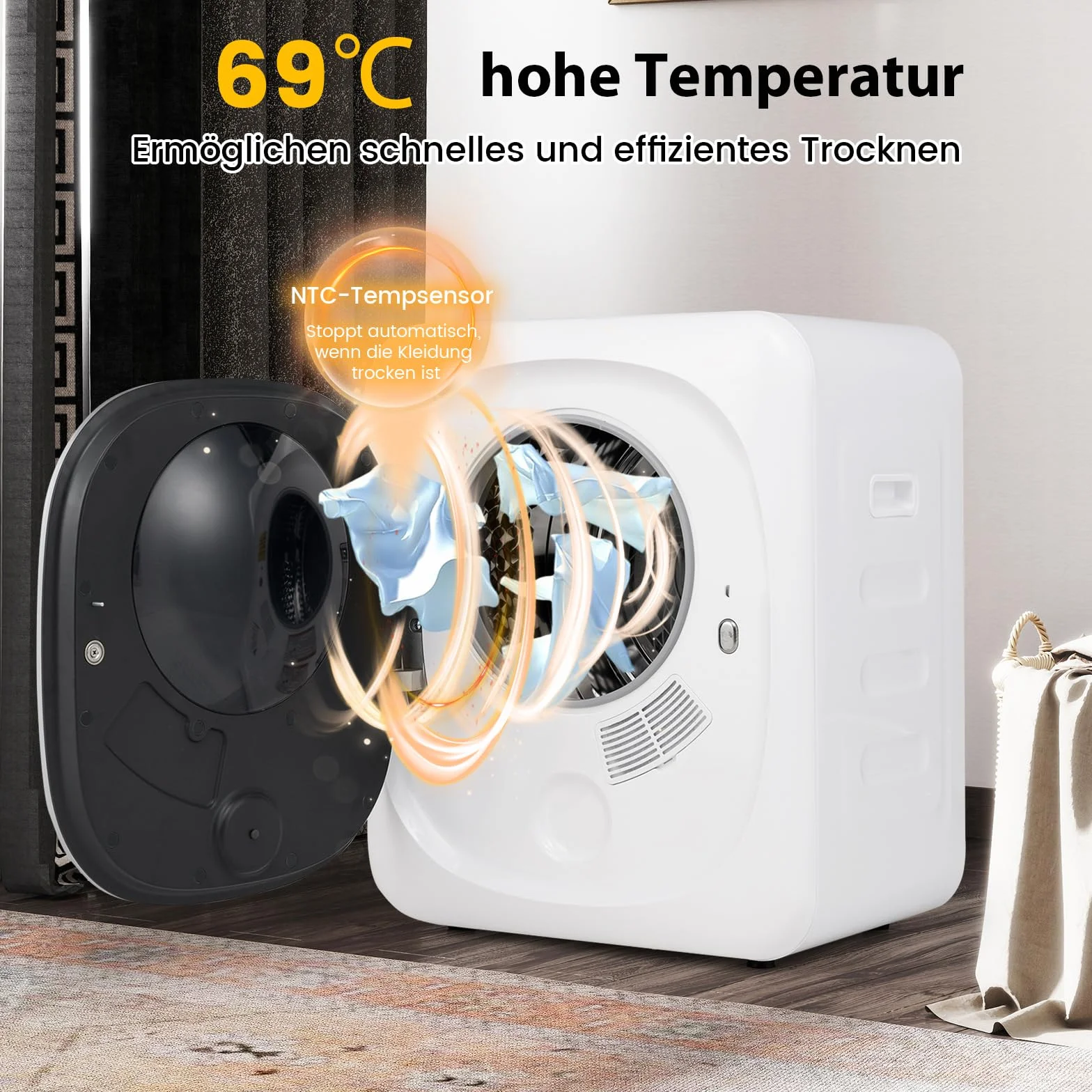 COSTWAY Mini suszarka na pranie 5 kg 5 programów 800 W 69°C z zabezpieczeniem przed przegrzaniem