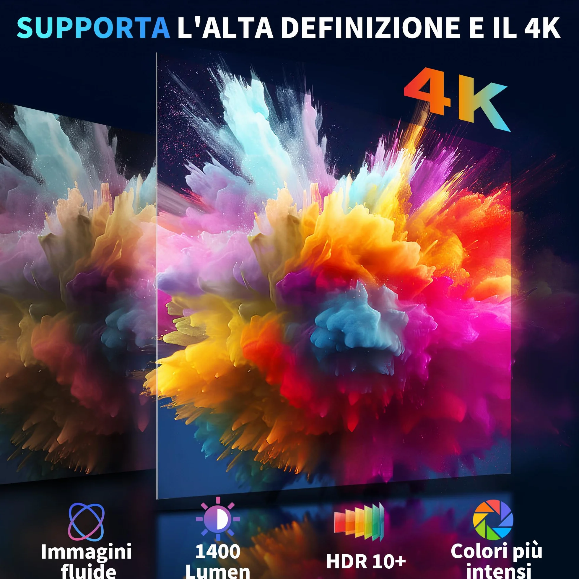 Mini projektor [wbudowana aplikacja i aktualizacja 2026] Przenośny projektor 4K 1080P z 5G WiFi 6 i BT 5.4 obsługuje obrót o 270°, automatyczna korekcja trapezowa, zastosowanie do telewizora Stick/USB