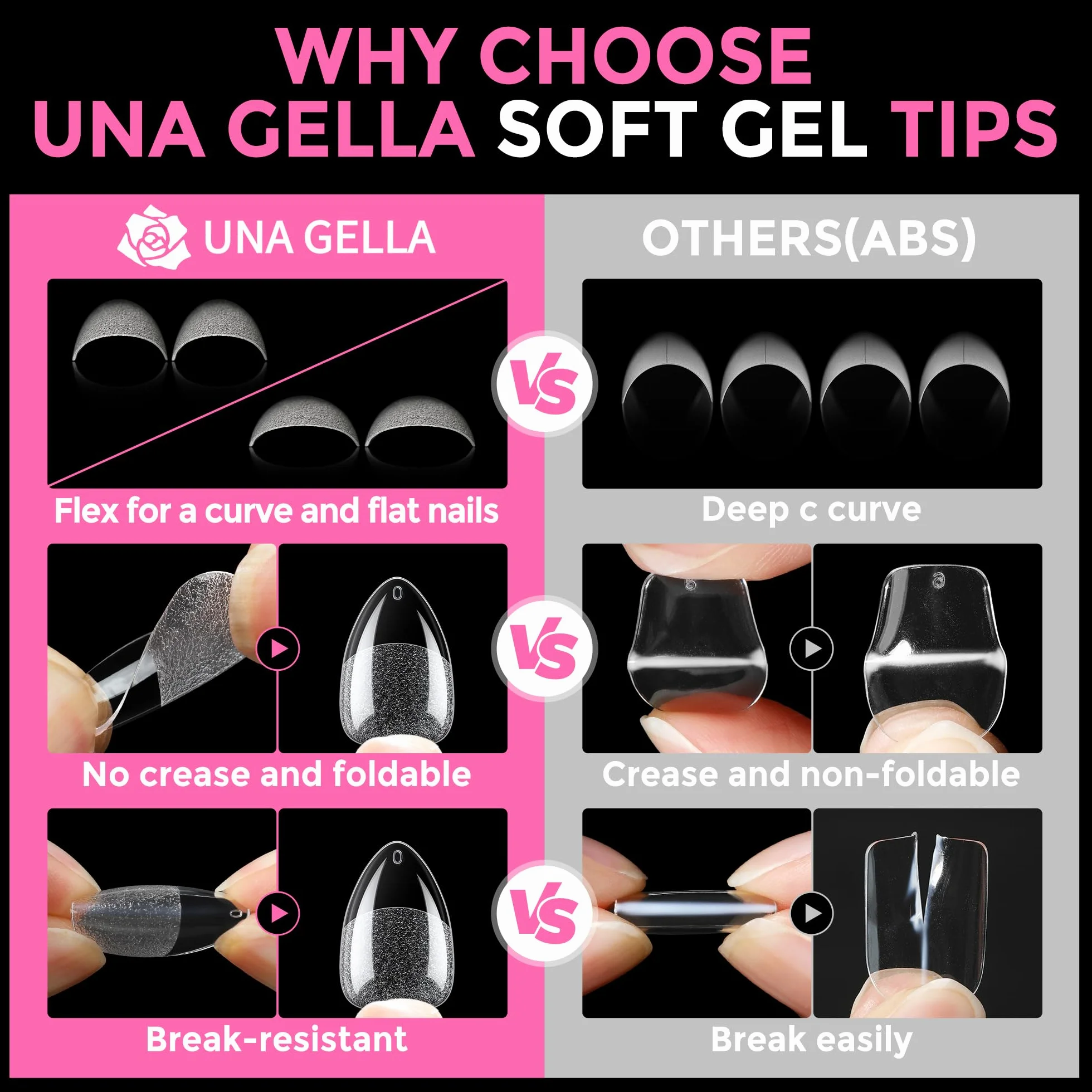 UNA GELLA Kurze Mandel Nail Tips, 216 Stück 12 Größen Nageltips für Gelnägel Soft Gel Full Cover Press On Nails Almond für Nagelverlängerung, Home DIY Nail Art & Nagelstudio