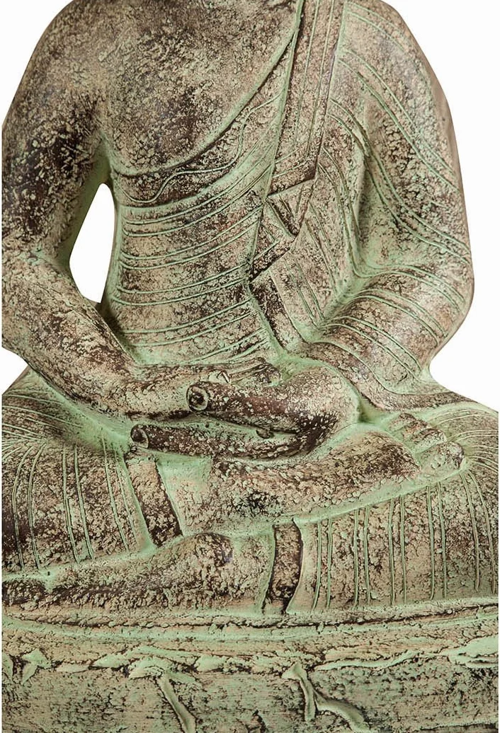 Posąg Buddy w pozycji medytacyjnej 40 x 30 x 56 cm żywica antyczny efekt kamienia dekoracja zen