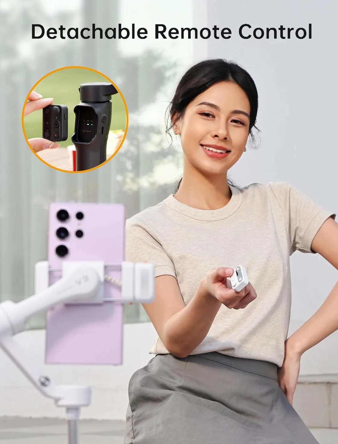 hohem iSteady V3 stabilizator gimbala do smartfona, światło wypełniające AI Tracker, odłączany pilot, wbudowany drążek przedłużający statyw, ulepszony 3-osiowy 3-osiowy składany stabilizator do
