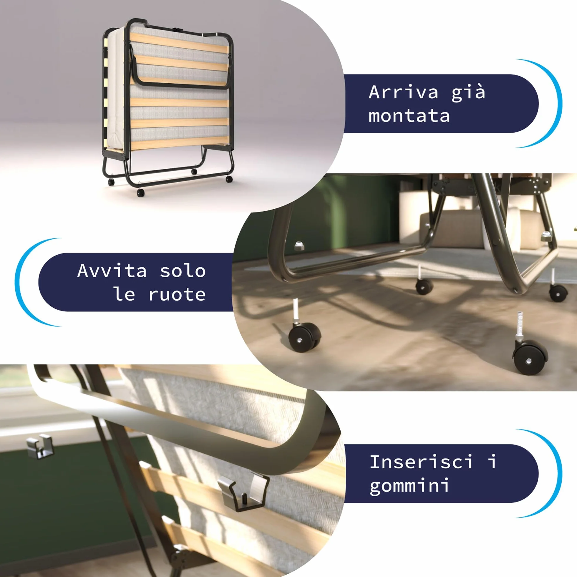 Cortassa XL Comfort Jednoosobowe łóżko składane 90x200 cm z materacem poliuretanowym 10 cm i poduszką