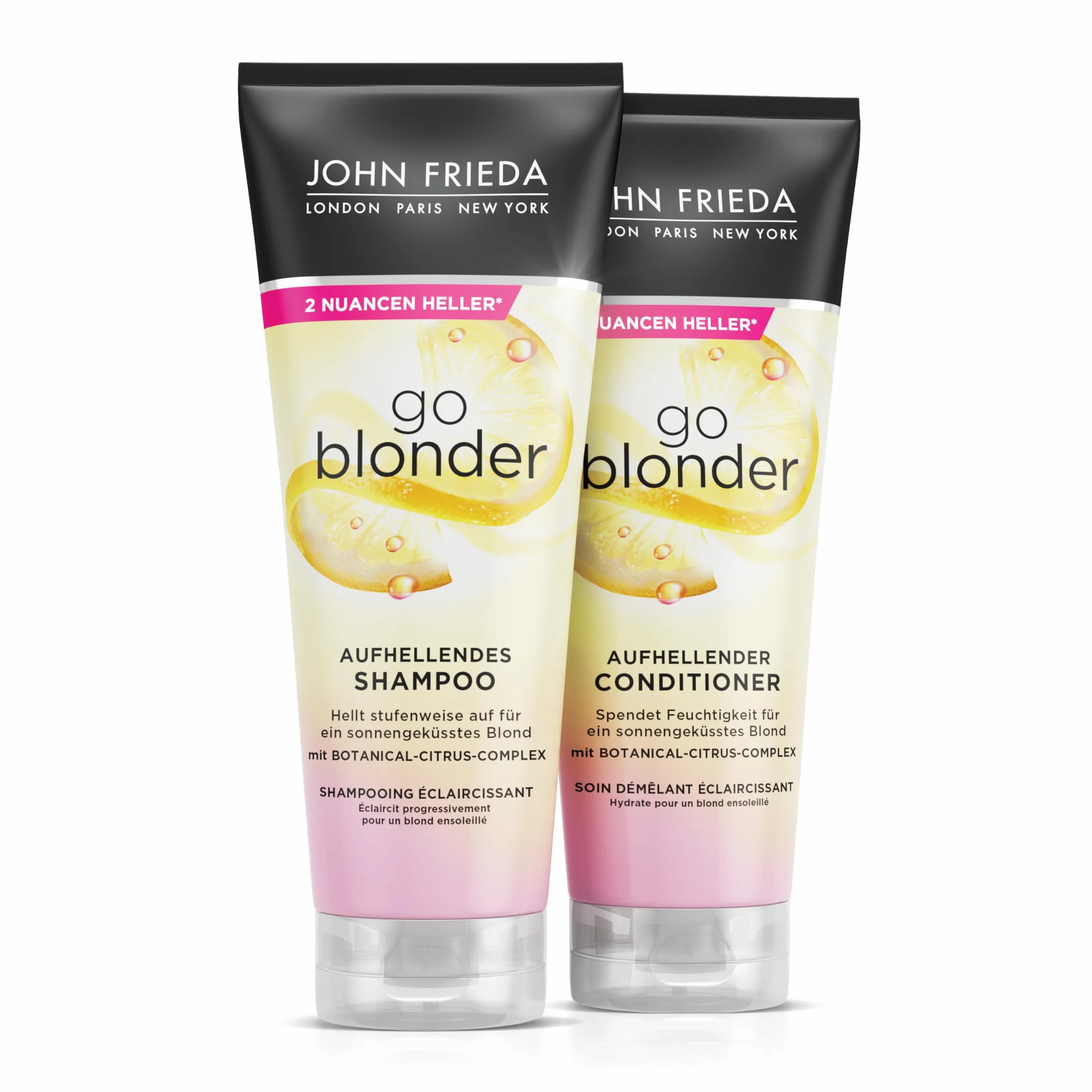 John Frieda Go Blonder Set – szampon, 250 ml i odżywka, 250 ml – typ włosów: blond, blond – stopniowo rozjaśnia