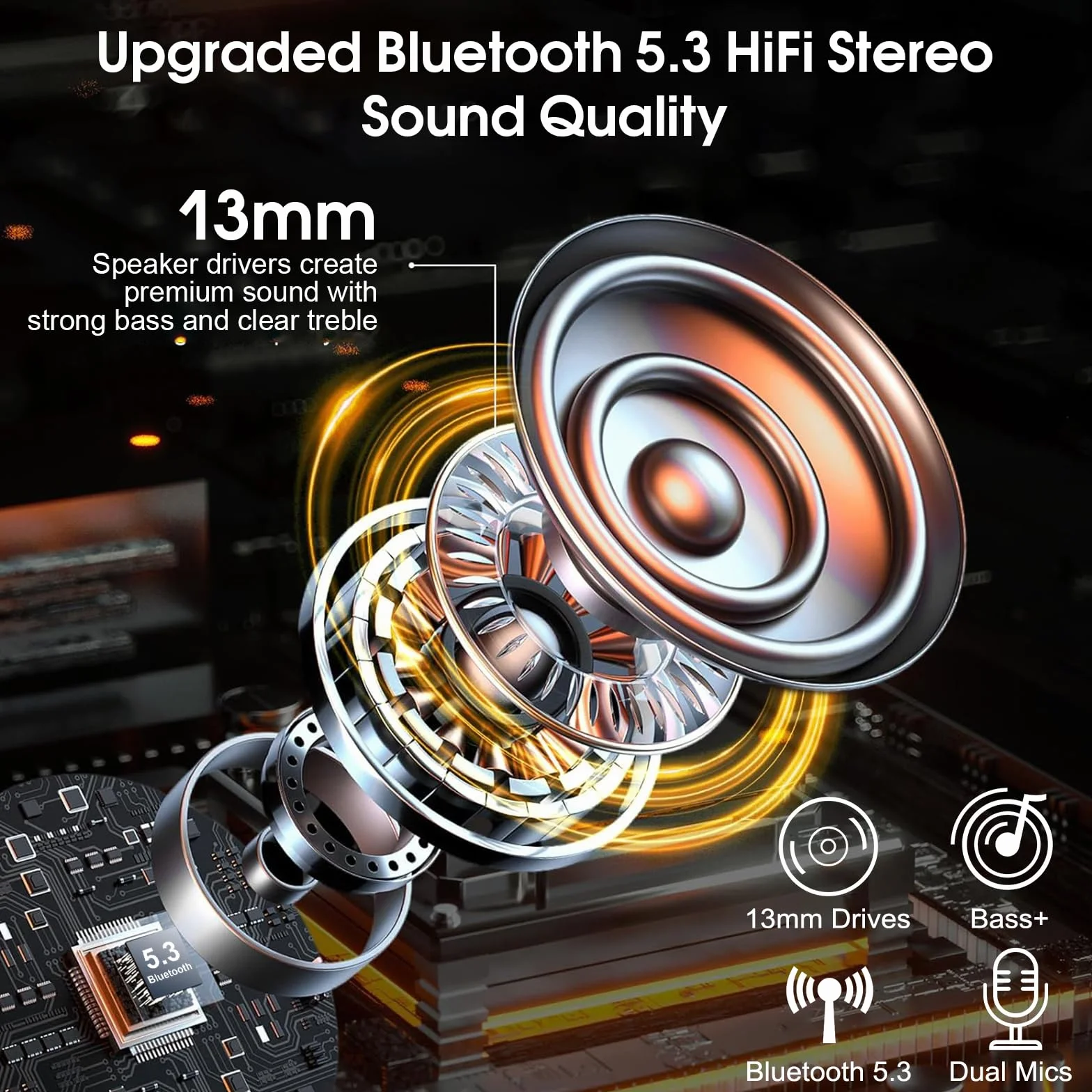 V5.3 zestaw słuchawkowy Bluetooth, bezprzewodowy zestaw głośnomówiący z podwójnym mikrofonem ENC, czas odtwarzania 120 godzin z ładowarką LED, zestaw słuchawkowy z mikrofonem do telefonów