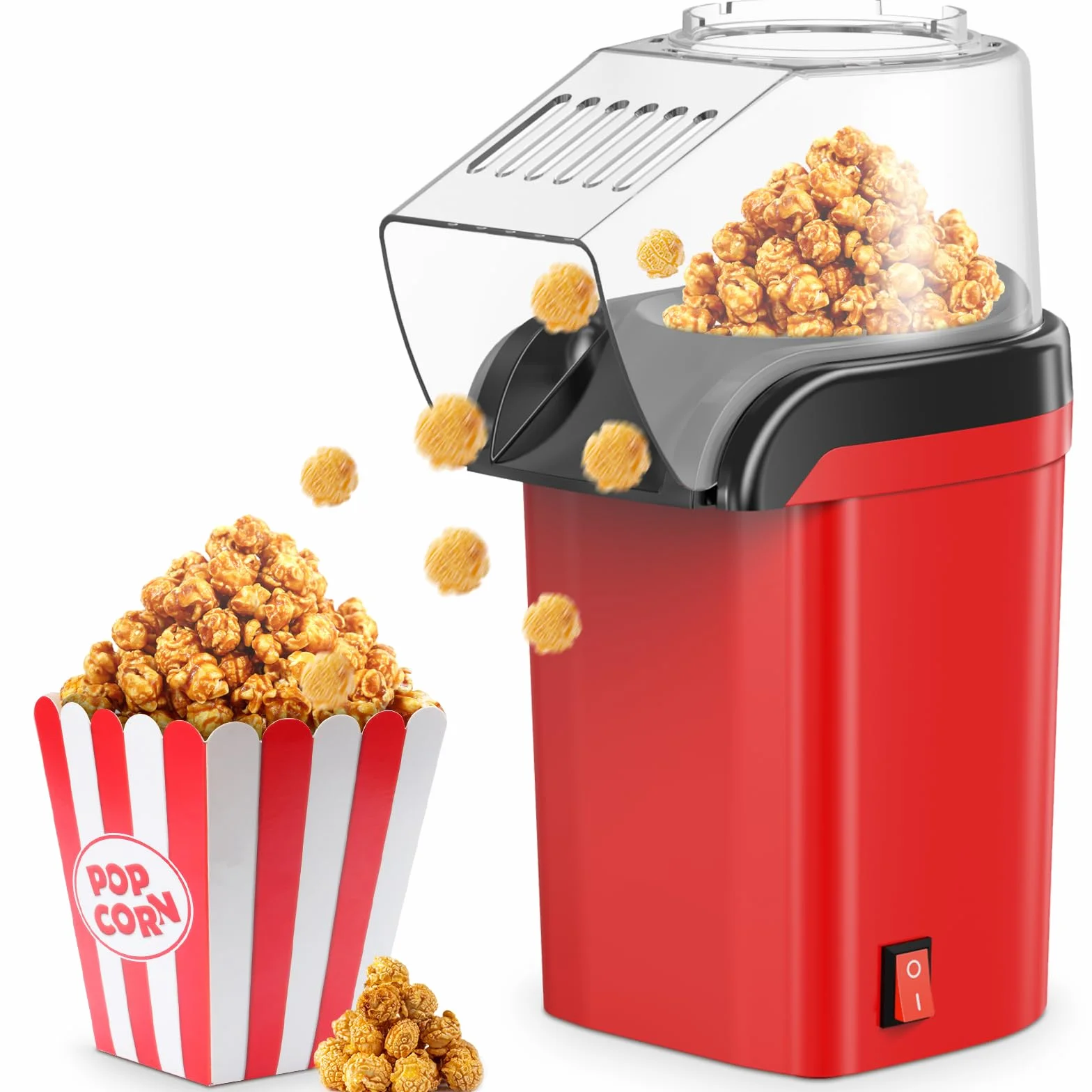 Maszyna do popcornu 1200 W, na gorące powietrze, bez tłuszczu, 3 minuty, obsługa jednym dotknięciem