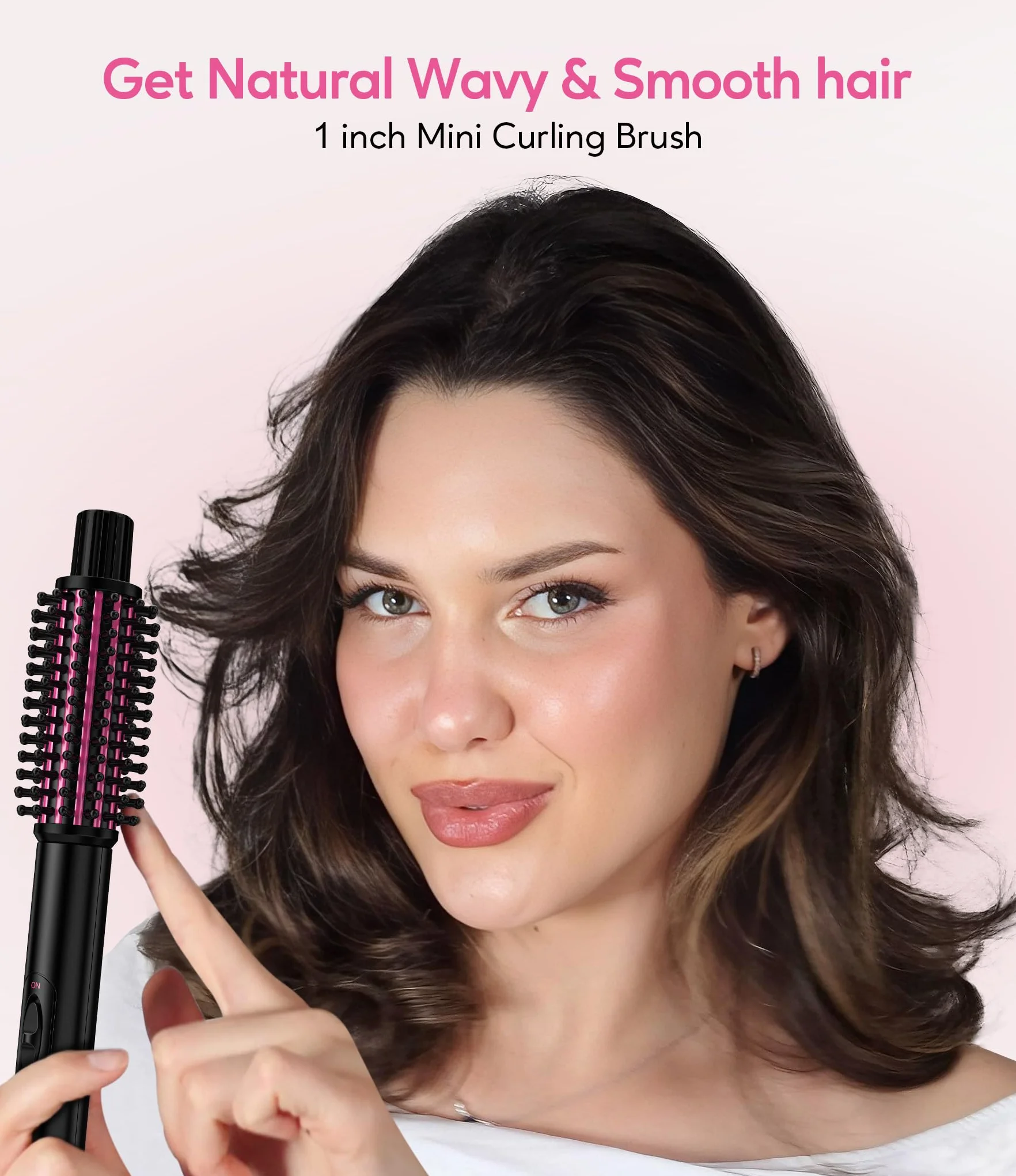 Farery Mini Thermal Brush – lokówka z 3 stopniami regulacji temperatury, podróżna lokówka do krótkich włosów (2,5 cm), podgrzewana okrągła szczotka do tworzenia delikatnych loków, podwójne napięcie