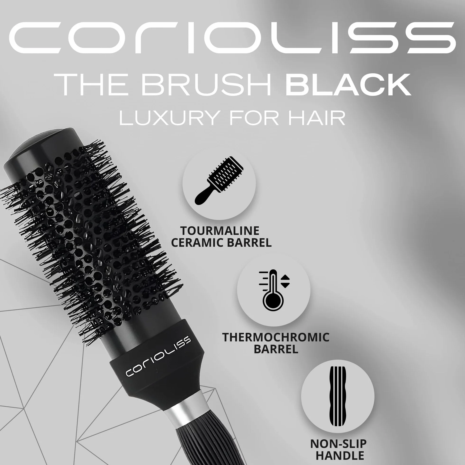 Corioliss Brush Black | Szczotka do włosów dla kobiet | Termochromiczna szczotka ceramiczna | Idealny do bardzo długich i grubych włosów | 43 mm