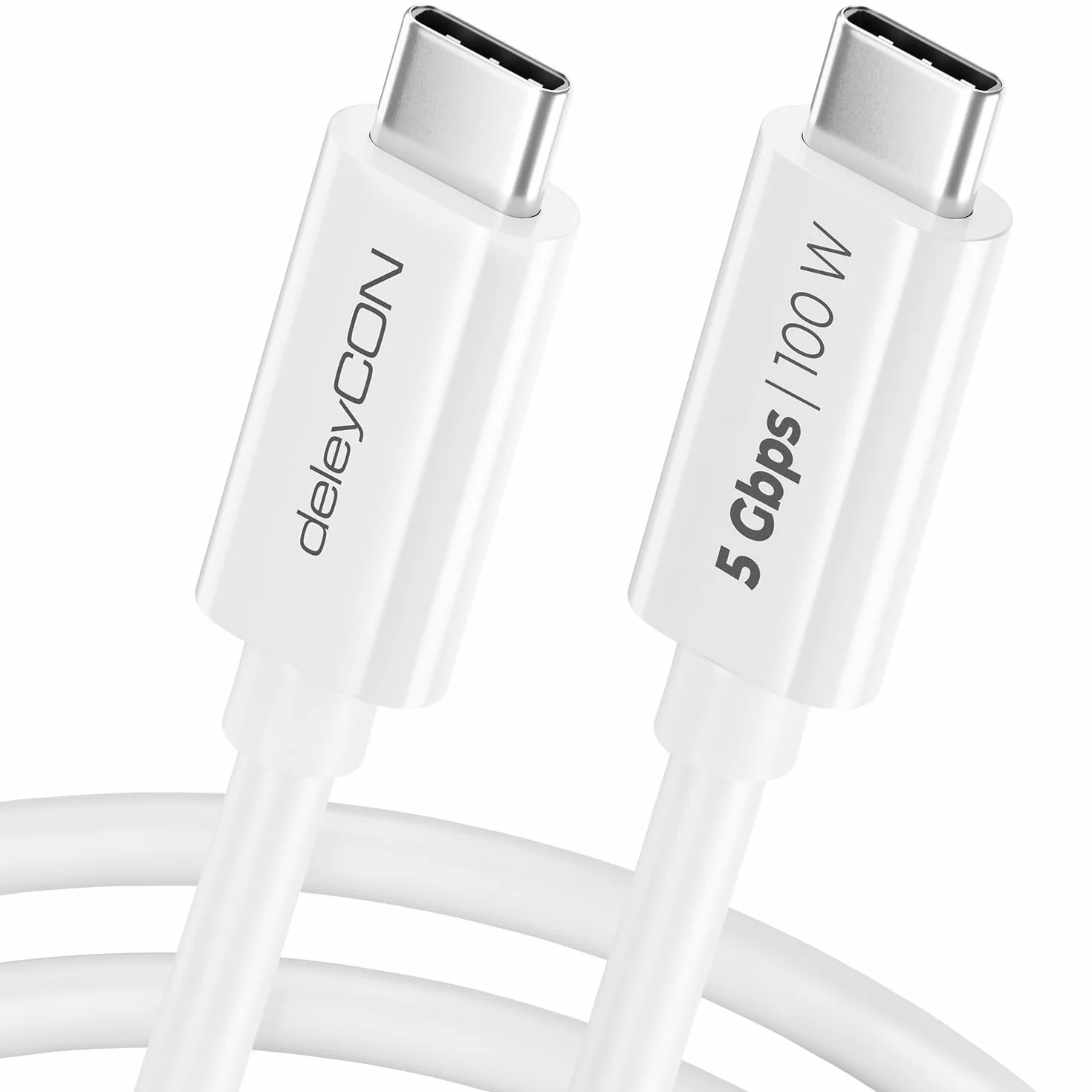 deleyCON 1,5m USB C Kabel (100W Szybkie Ładowanie + Przewód Danych 5 Gbit/s) Kabel USB-C do iPhone 17 16 15 Pro Max Air Galaxy S26 S25 Pixel iPad Pro MacBook Air Tablet Switch PS5 - Biały