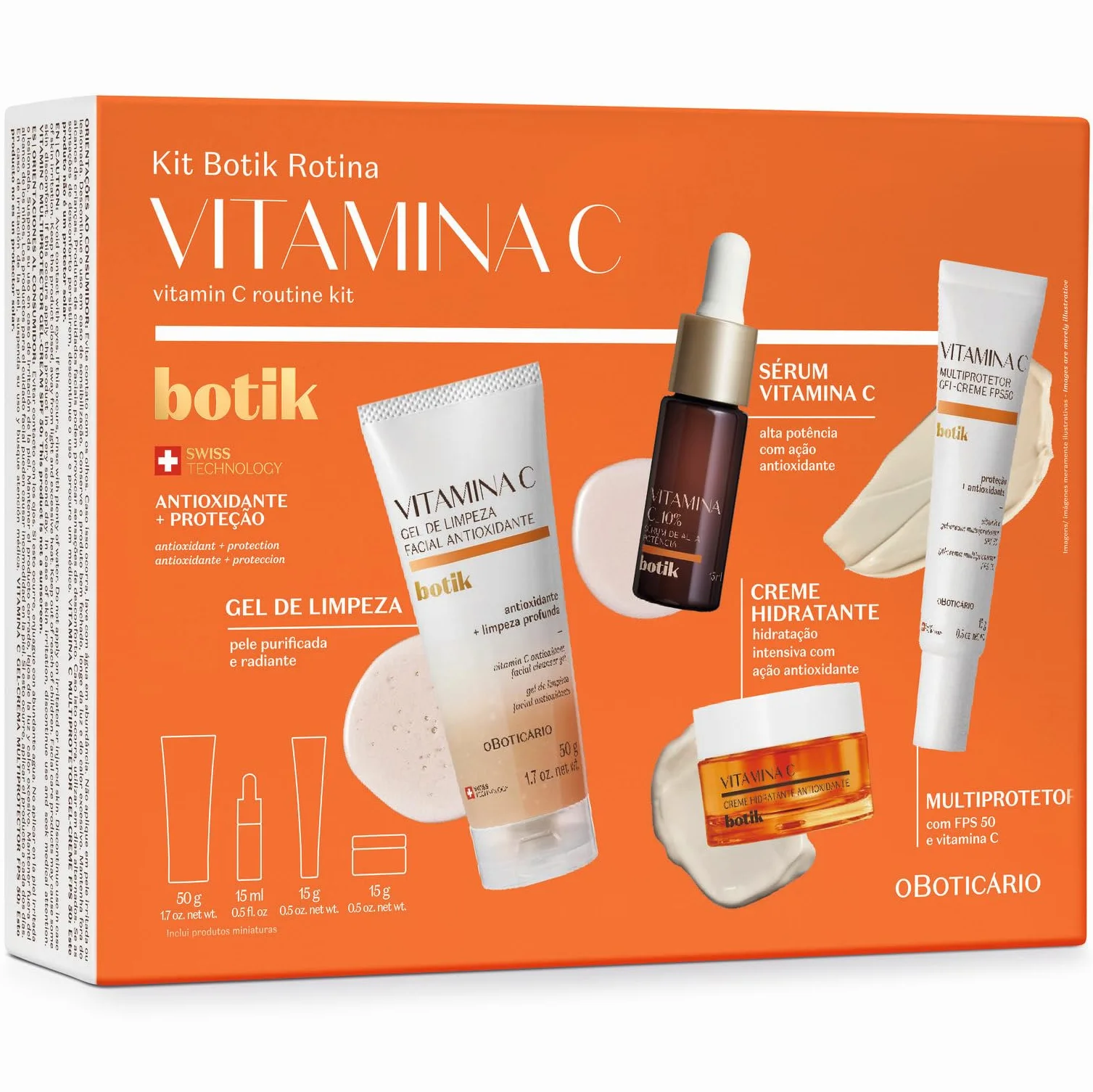 O Boticário Zestaw Botik Witamina C Przeciwutleniacz Oświetlona Skóra i Jednolita Pielęgnacja Skincare do Pielęgnacji Skóry (4 produkty)