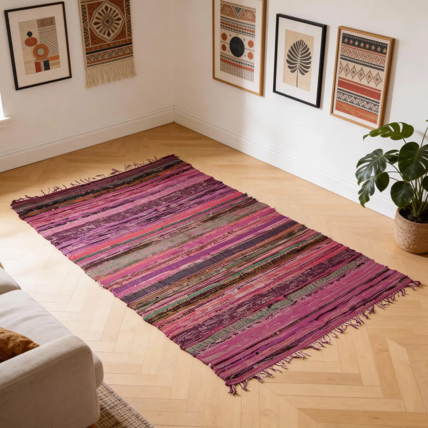 Lekki dywan z łatkami 100 x 160 cm liliowo-kolorowy czerwony bawełna