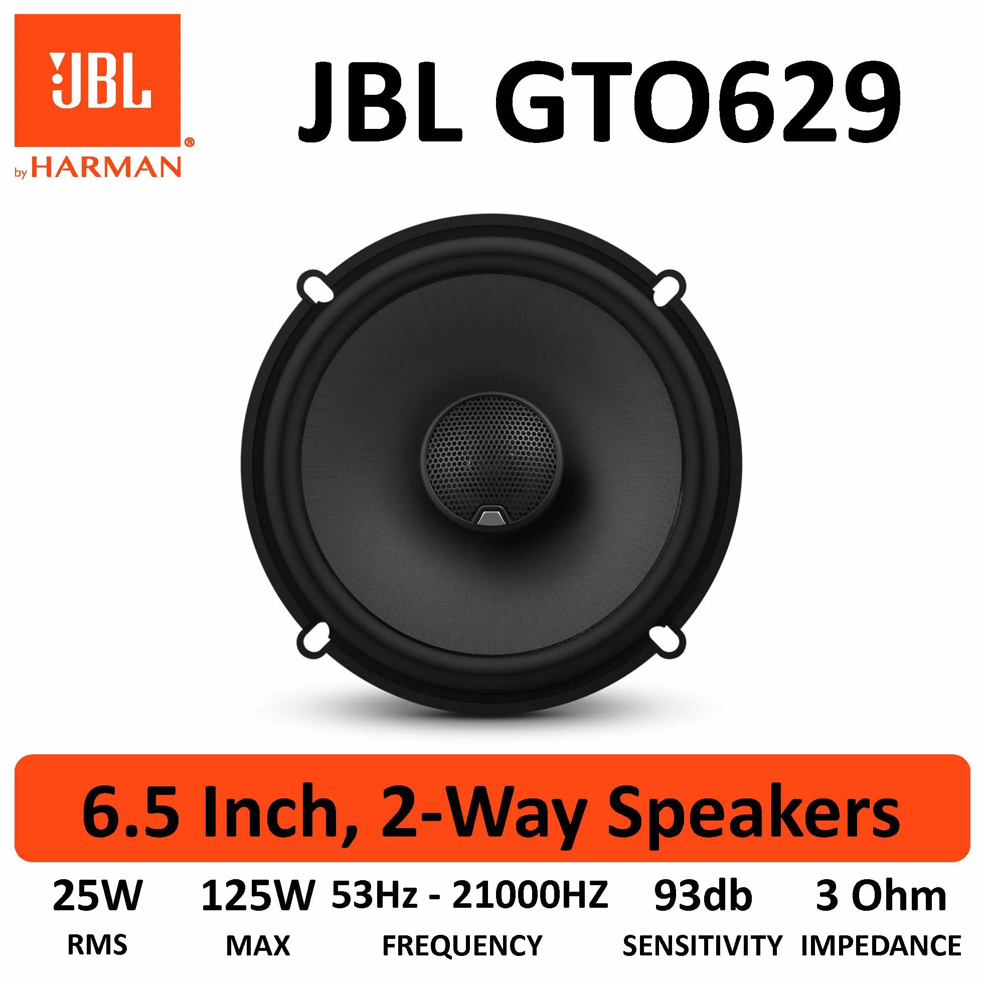 JBL Car GTO 629 6,5" (165 mm) 180 Watt 2-drożne głośniki współosiowe samochodowe Hi-Fi z technologią JBL Plus One (1 para) - czarny