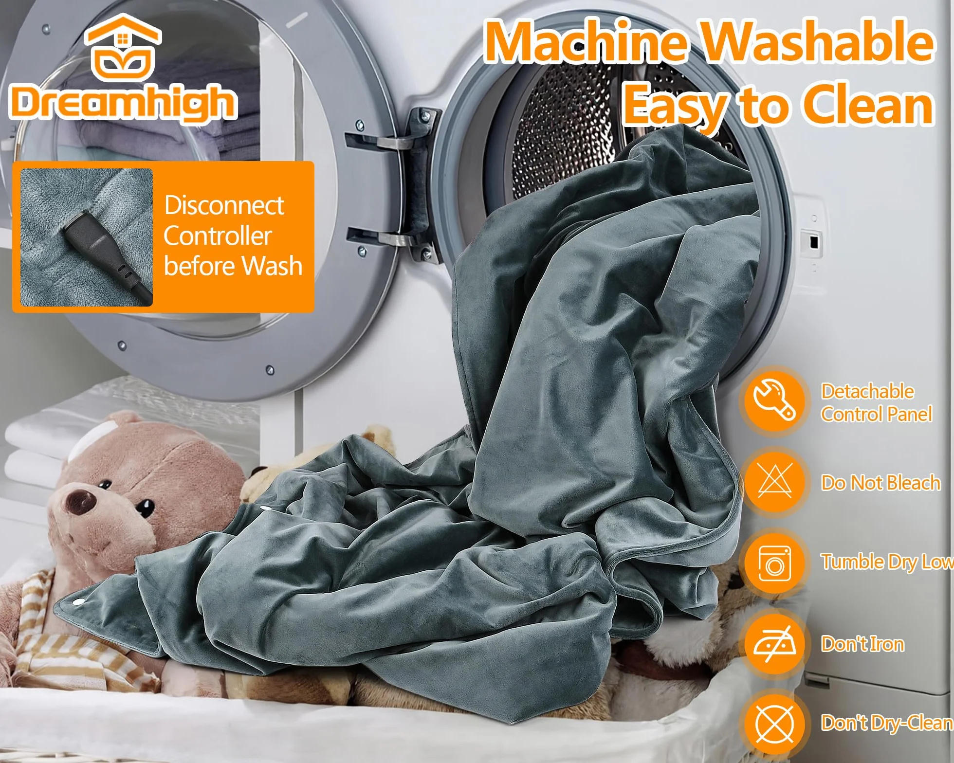 Dreamhigh® Koc elektryczny z automatycznym wyłączaniem, 150 x 90 cm, grafenowy, elektryczny koc z 3 stopniami regulacji temperatury, materiał flanelowy, można prać w pralce, do domu, biura, na podróż,