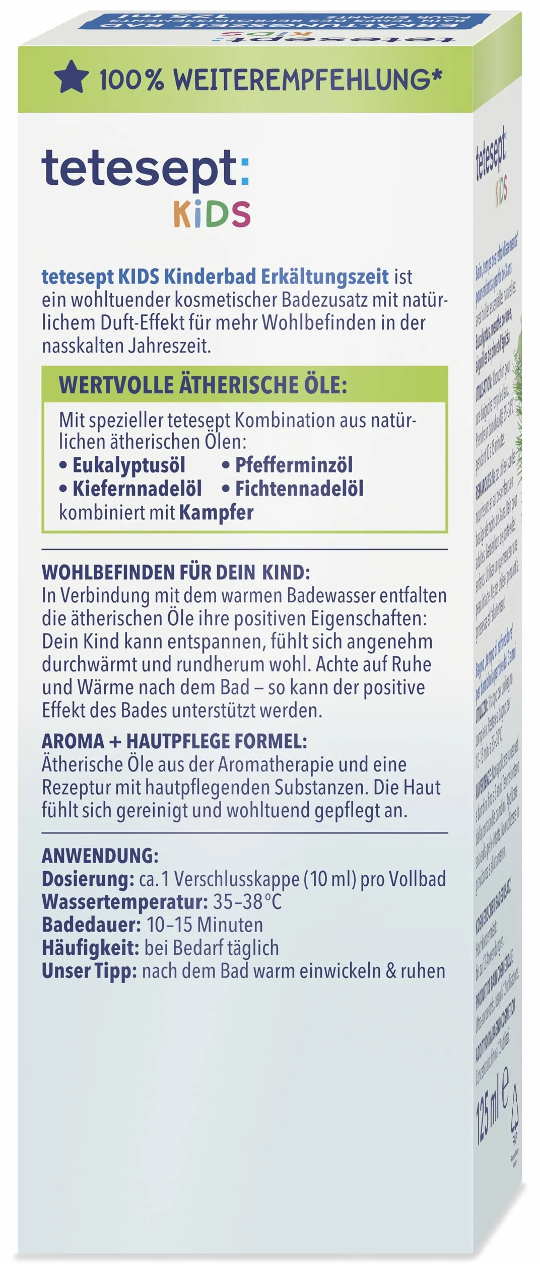 tetesept Kids zimna kąpiel dla dzieci, na zimną porę roku, z 4 olejkami eterycznymi, łagodzący dodatek do kąpieli dla relaksu i rozgrzewania, 1 x 125 ml