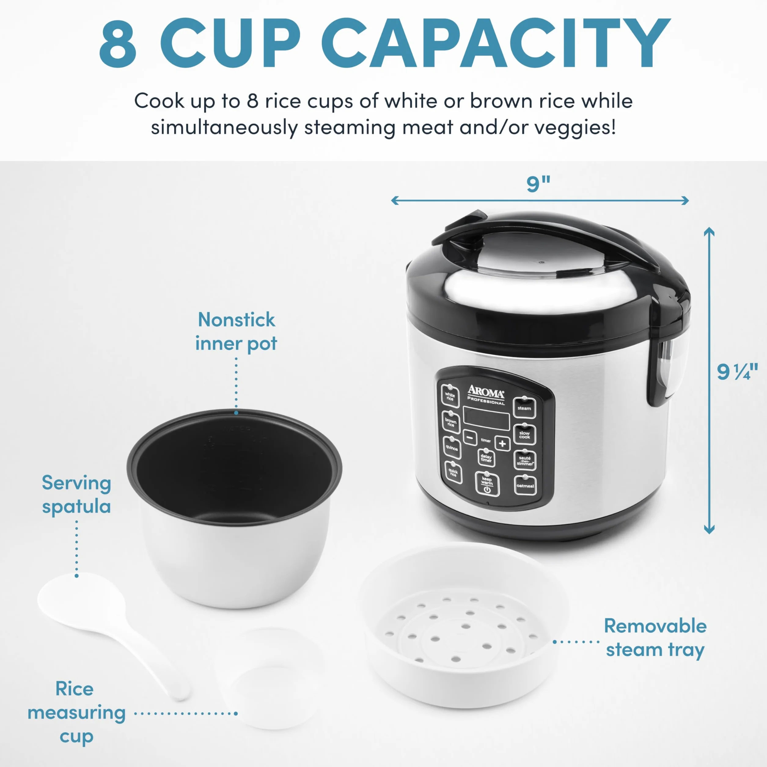 Miuphro Aroma Housewares ARC-954SBD Rice Cooker, 4-Cup Uncooked 2,5 kwartał, wersja profesjonalna