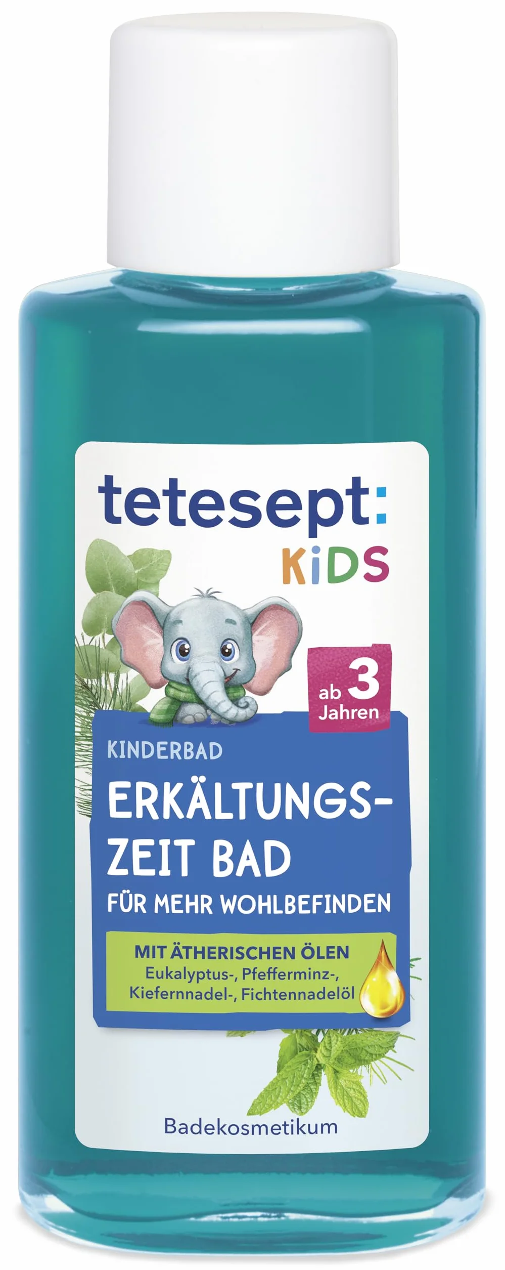 tetesept Kids zimna kąpiel dla dzieci, na zimną porę roku, z 4 olejkami eterycznymi, łagodzący dodatek do kąpieli dla relaksu i rozgrzewania, 1 x 125 ml