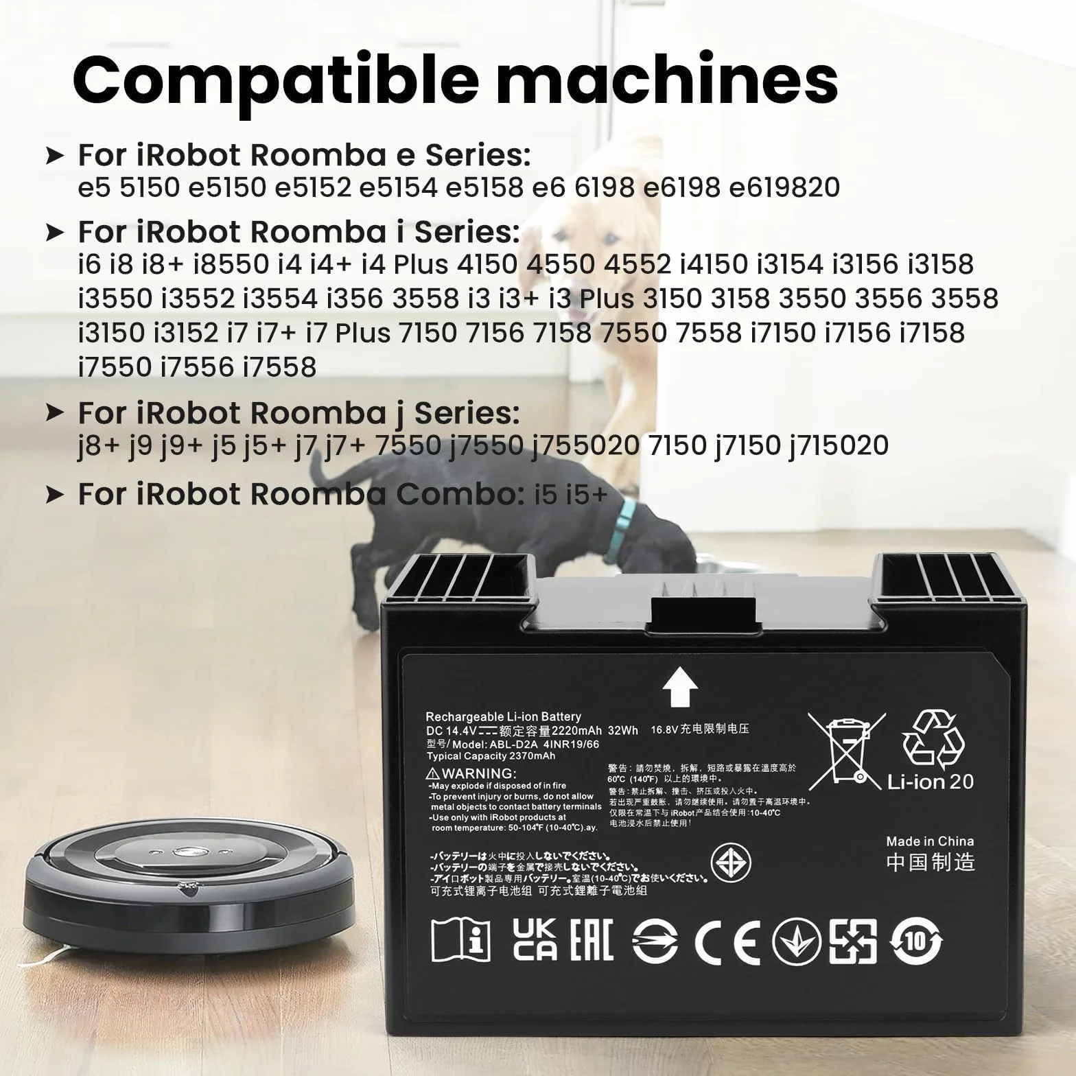 Vacuum Cleaner Batterie pour Roomba j7 i4 j8+, pour Combo j5 i5 j7+,j7 j7+ j7550 i4 i4+ i4 Plus i4150 i6 i6+ i8 i8+ i8550,pour Roomba e5 e6 e5150 e5152 e6198, Replacement for ABL-D2A ABL-D2