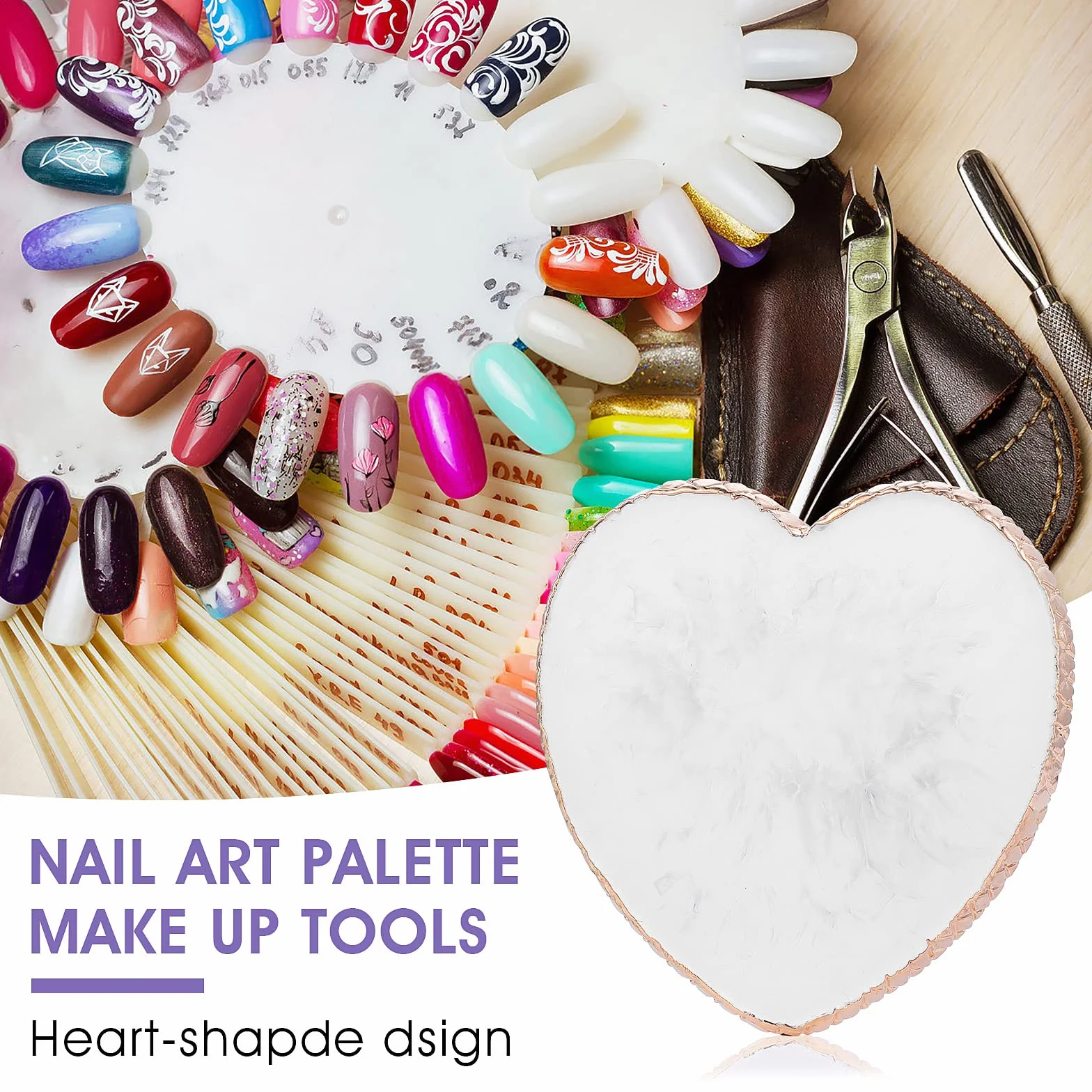 Sibba Żywica Nail Art Paleta Mieszanie Palety Płytka Mieszanie Kolorów Polski Złoty Obwódka Uchwyt Na Paznokcie Tablica W Kształcie Serca Narzędzia Kosmetyczne