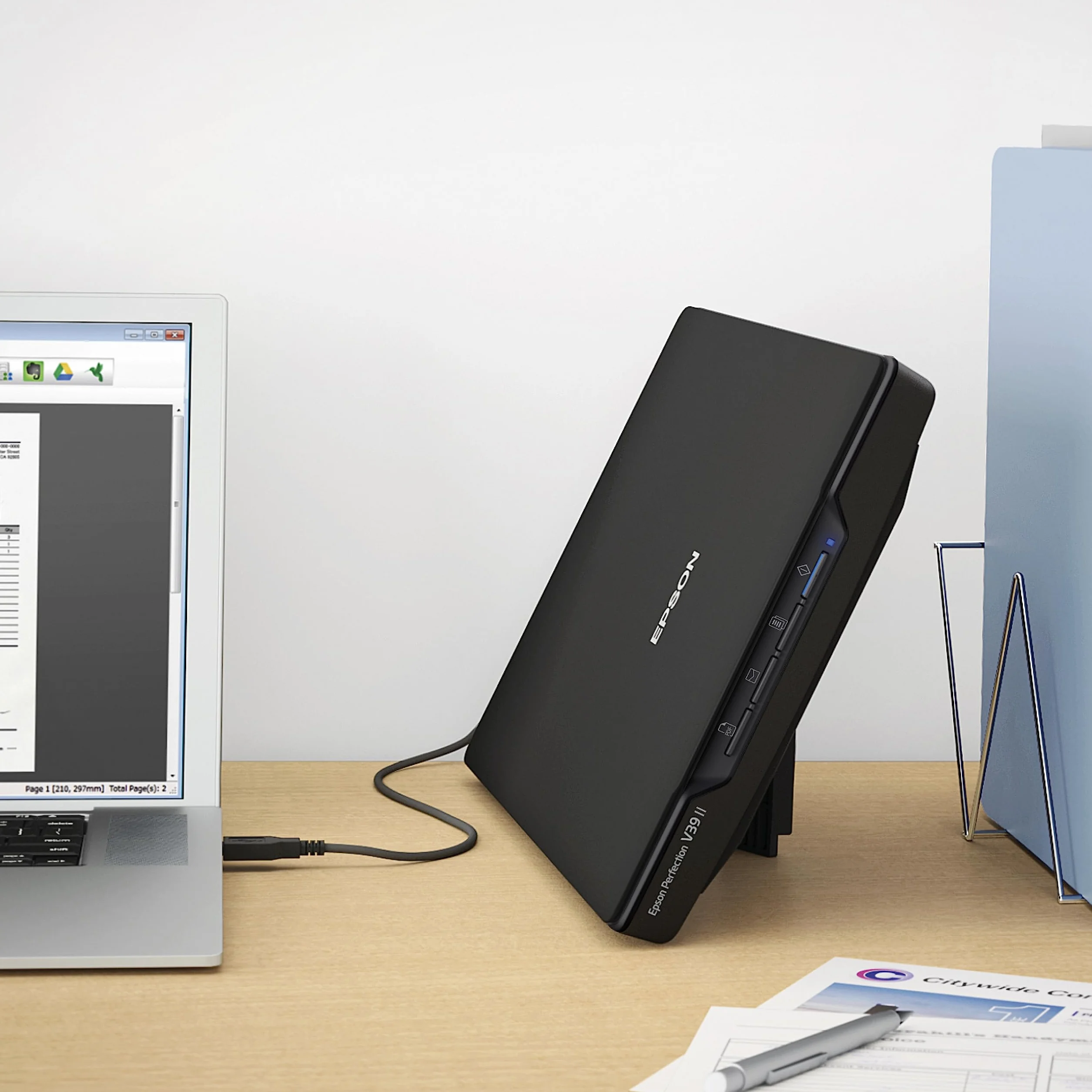 Epson Perfection V39 II kolorowy skaner płaski do zdjęć i dokumentów o rozdzielczości optycznej 4800 dpi, skanowanie do chmury, zasilanie USB i wysoki stan, zdejmowana pokrywa
