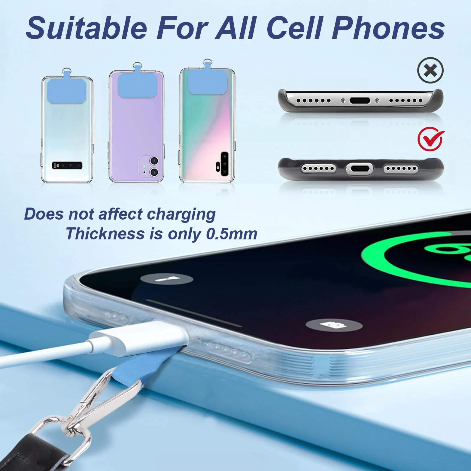 flintronic Smycz do telefonu komórkowego, regulowana smycz z 4 naszywkami, regulowany, uniwersalny pasek do telefonu komórkowego, pasek na szyję, Crossbody, pasek na nadgarstek, kompatybilna z
