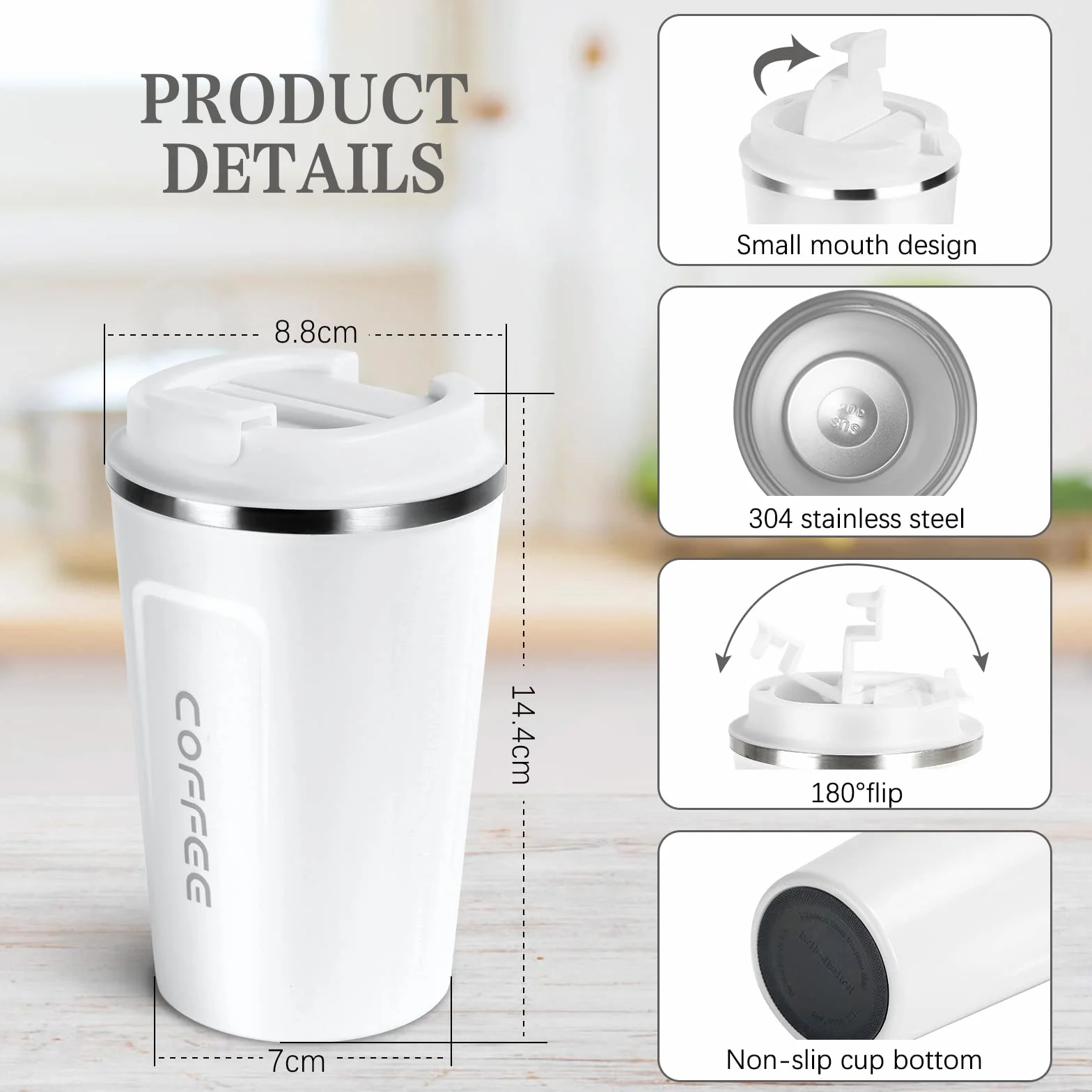 Flintronic kubek do kawy izolowany 380 ml stal nierdzewna szczelna pokrywka termos podróżny