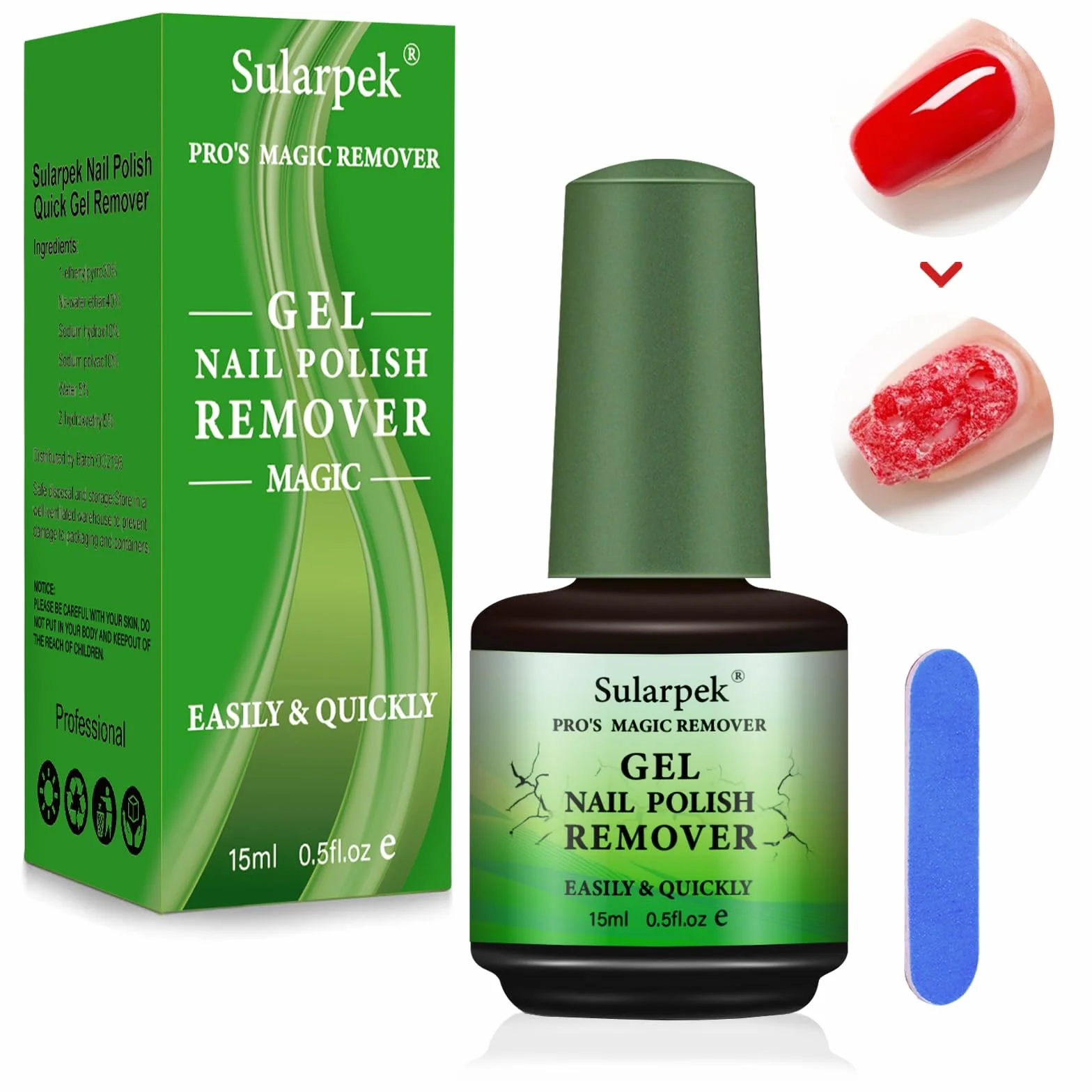 Sularpek 1 x żel do usuwania lakieru do paznokci 15 ml, szybkie usuwanie lakieru żelowego, łatwe i szybkie usuwanie lakieru w ciągu 3-5 minut