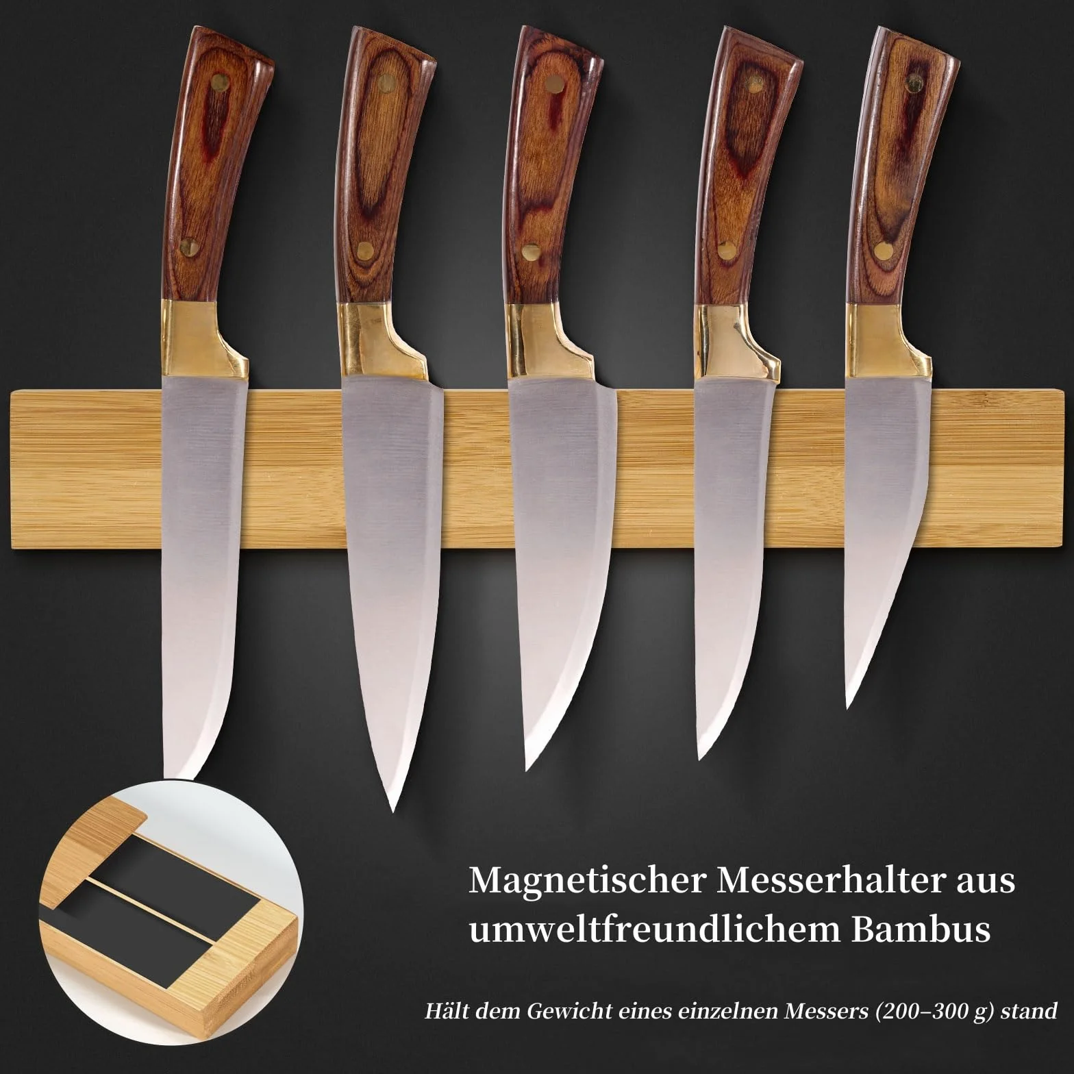 Bambusowy magnetyczny uchwyt na noże 40x6x2 cm samoprzylepny