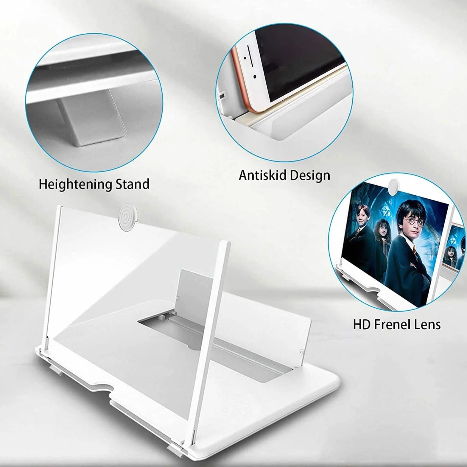 Lupa ekranu 30.0 cm, projektor powiększający do telefonu komórkowego HD, obracająca się konstrukcja 3D, ochrona oczu, kompatybilny z większością smartfonów i tabletów (biały)