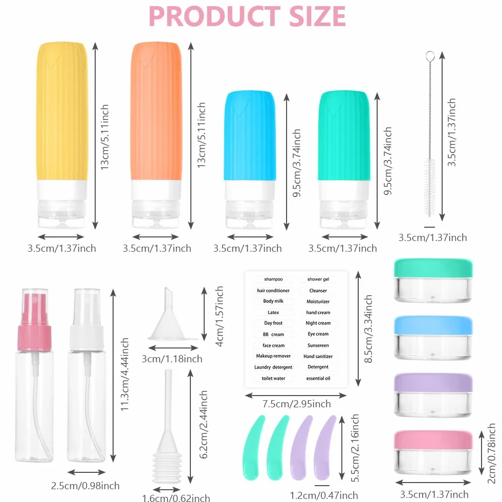 Zestaw butelek podróżnych silikonowych 19 sztuk Travel Essentials pojemnik podróżny szampon balsam kremowe mydło żółty