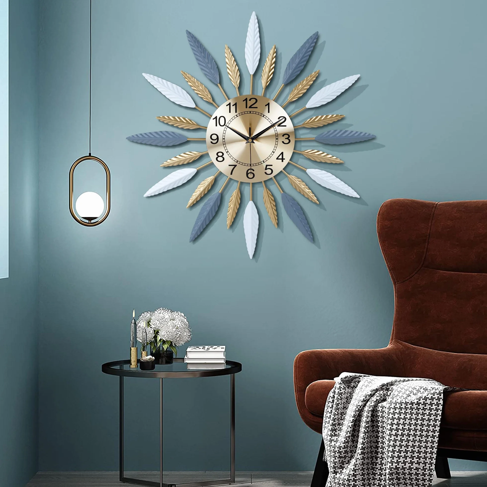 Lafocuse Zegar Ścienny Duży Metalowy Nowoczesny Cichy 56 cm Dekoracja Do Salonu