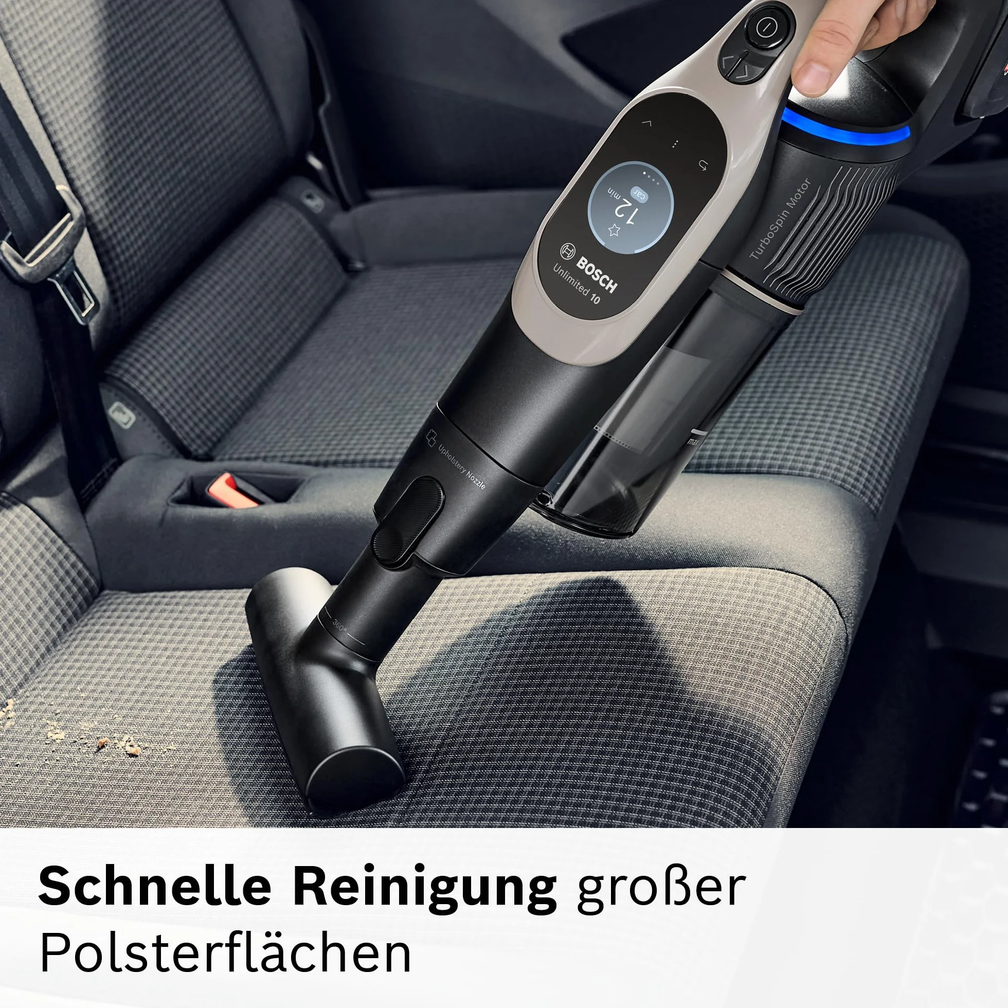 Bosch BHZUNGXXL dysza do tapicerki XXL, nadaje się do odkurzacza akumulatorowego Unlimited 10, obrót o 360°, duża średnica szczotki, idealna do mebli tapicerowanych i do czyszczenia wnętrza pojazdu,