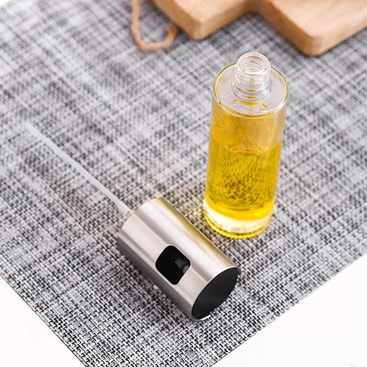 INF Butelka z rozpylaczem oleju, ze stali nierdzewnej i szkła, do oleju/octu, do gotowania, BBQ, grillowania, sałatek, 100 ml