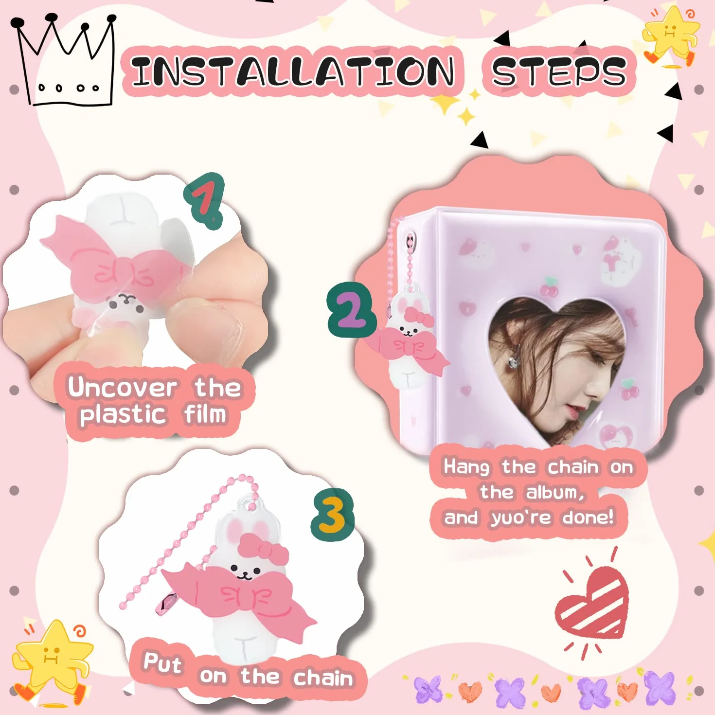 Segregator na fotokartki, 7 cm, kpop, fotokartka, książka, uroczy mini album fotograficzny, przenośny segregator Kpop, album na karty fotograficzne, z uroczym wisiorkiem, do kolekcji kart