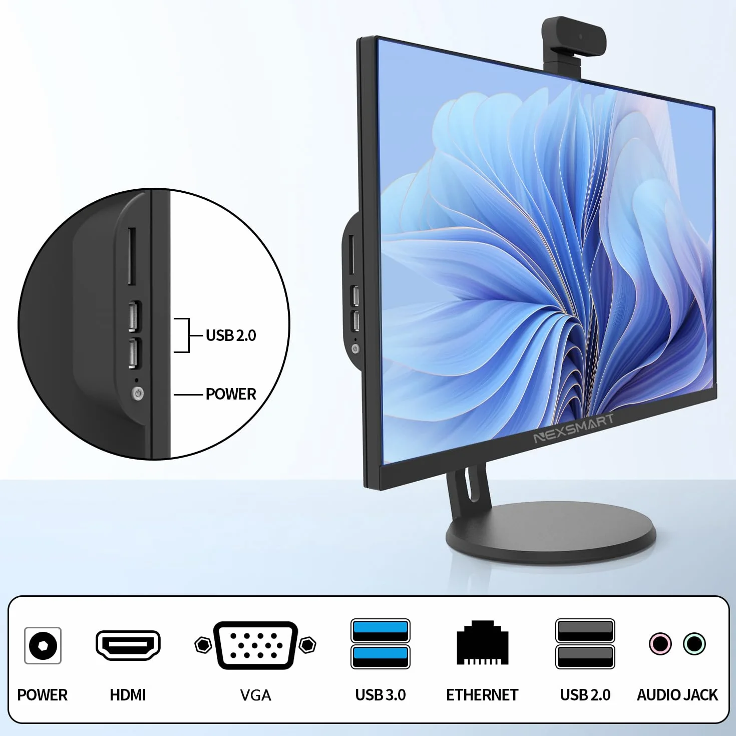 DREAMFYRE Komputer stacjonarny All-in-One 8GB RAM 512 GB SSD PC All-in-One i7 czterordzeniowy (do 3 GHz) 23,8 cala z odpinanym aparatem z regulowanym ekranem 2,4 G/5G, WiFi BT 4.2 IPS HD, czarny