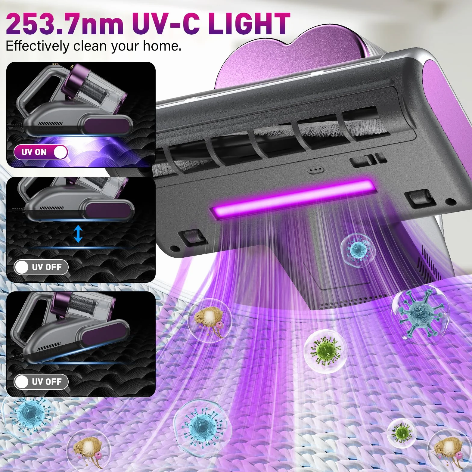 Odkurzacz do materacy UV 500W 16kPa ultradźwiękowy 99,9% bakterii