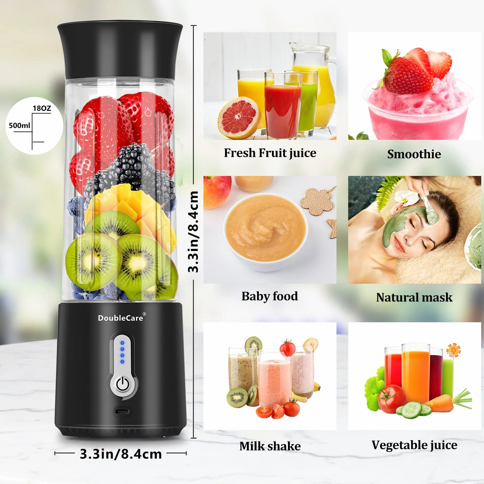 Elektryczna sokowirówka mikser do shake'ów i smoothies 500 ml 4000 mAh BPA free czarny